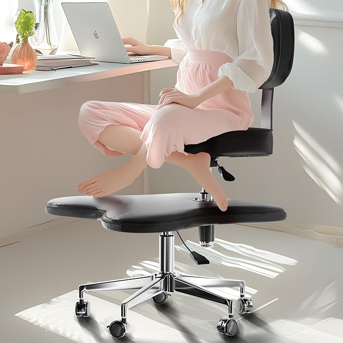 PYY ADHD Chairs for Adults - Meditation Cross Legged Office Chair with Wheels, Ergonomic Fidget Squatting Kneeling Chair Adjustable Height for Home and Office, Lumbar Back Support