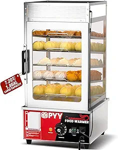 PYY Bun Steamer Electric Food Display - 5 Layers Display Stainless Steel Commercial Bun Steamer Automatic Temperature Control, Restaurant, Kiosk 1200W/110V