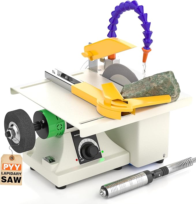 Lapidary Saw - Jewelry Rock Saw w/Upgraded Diamond Blades & Woodworking Blade, 0-10000 RPM 350W for Cutting Rocks & Polishing, DIY Art Project Lapidary Equipment, 10 * 8 inch
