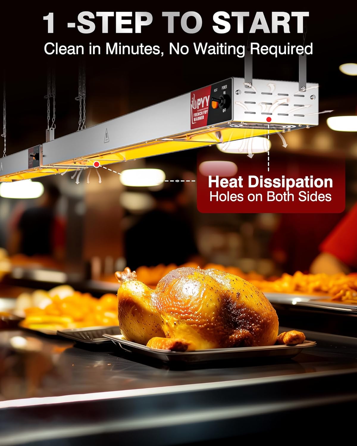 PYY Food Heat Lamp Strip - Commercial Food Heating Warmer, 500W Hanging Stainless Steel Electric Strip Heater, Food Service Restaurant