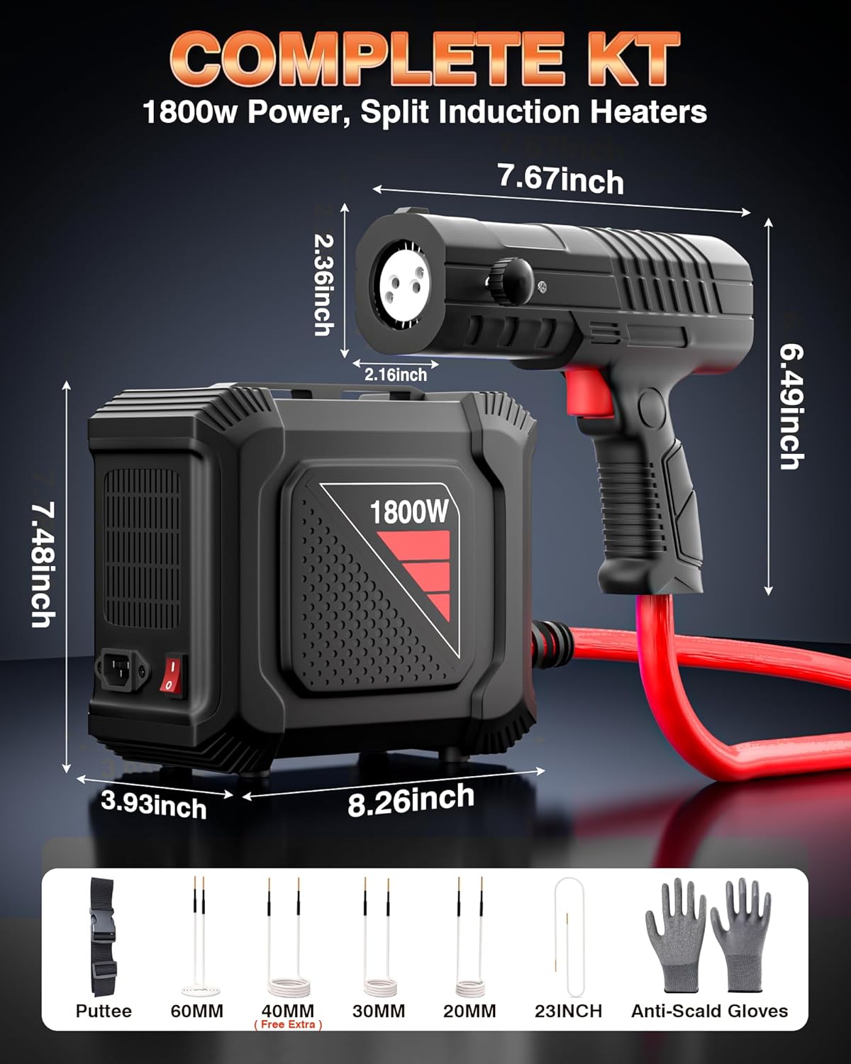PYY Induction Heater Bolt Removal - 1800W Handheld Induction Heater with 20mm, 30mm, 40mm, 60mm, Flexible Coils, 8s Heating Up, Remove Rusty Nuts, Bolts, Bearings, for Auto Repair Industrial, Black