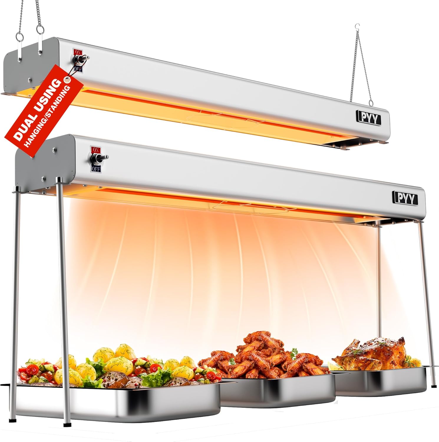 PYY 35-Inch Commercial Grade Overhead Food Heat Lamp – 750W Aluminum Infrared Strip Heater, Electric Food Warmer Light for Restaurant, Buffet, Catering Kitchen