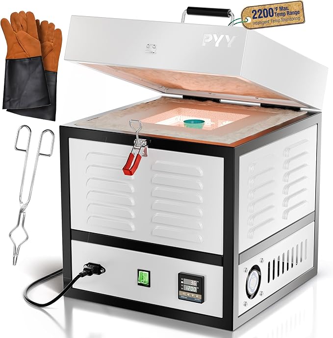PYY Electric Kiln - 1500W Melter Furnace Oven Pottery Kilns, Hi-Temp 2200℉/1200℃, Melting Furnace with Vent Hole, for Wax Casting, Clay Pottery Ceramic DIY, Glass, Jewelry Making