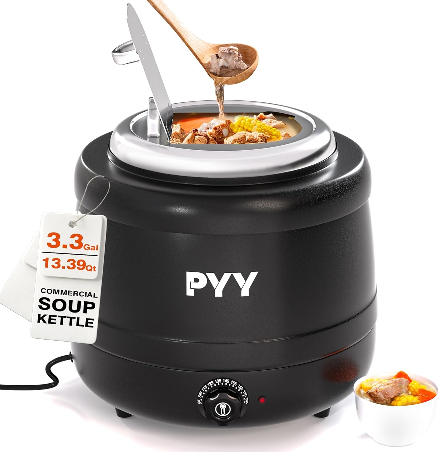 PYY Commercial Soup Kettle - Soup Warmers with Lid, Countertop Electric Soup Pot,Detachable Stainless Steel Insert Pot for Parties Restaurant Buffet Big Family, Black