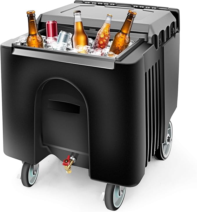PYY Ice Caddy Bin Commercial - Insulated Rolling Mobile Portable Iced Chest Bucket Container on Wheels with Lid and Handle for Bar, Restaurant, Outdoor Party and Catering 25 Gal 125 Lb. Capacity