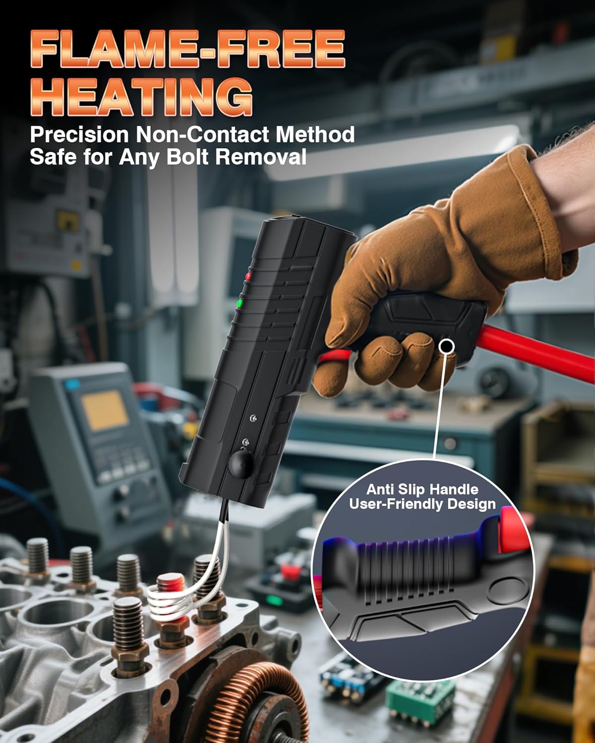 PYY Induction Heater Bolt Removal - 1800W Handheld Induction Heater with 20mm, 30mm, 40mm, 60mm, Flexible Coils, 8s Heating Up, Remove Rusty Nuts, Bolts, Bearings, for Auto Repair Industrial, Black