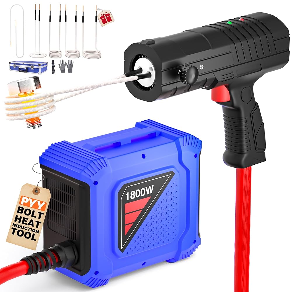 PYY Induction Heater Bolt Removal - 1800W Handheld Induction Heater with 20mm, 30mm, 40mm, 60mm, Flexible Coils, 8s Heating Up, Remove Rusty Nuts, Bolts, Bearings, for Auto Repair Industrial, Black
