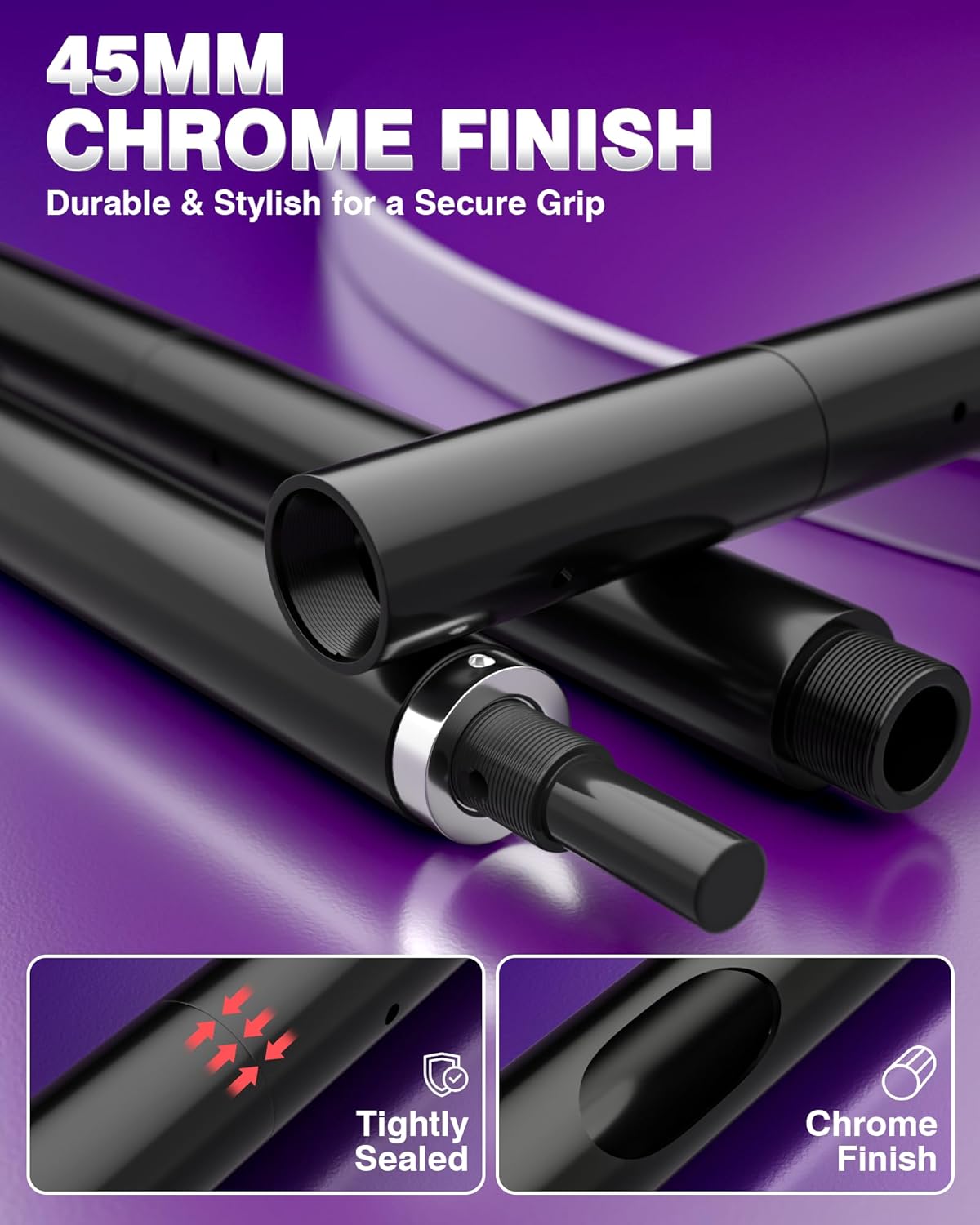 Dance Pole for Home - Adjustable & Portable Dancing Pole for Gym Studio Pub, Chrome Finish, Spinning & Static Modes, No Drilling Required, Remote LED Lights, Fits 88"-108" Ceilings, 45mm, Black