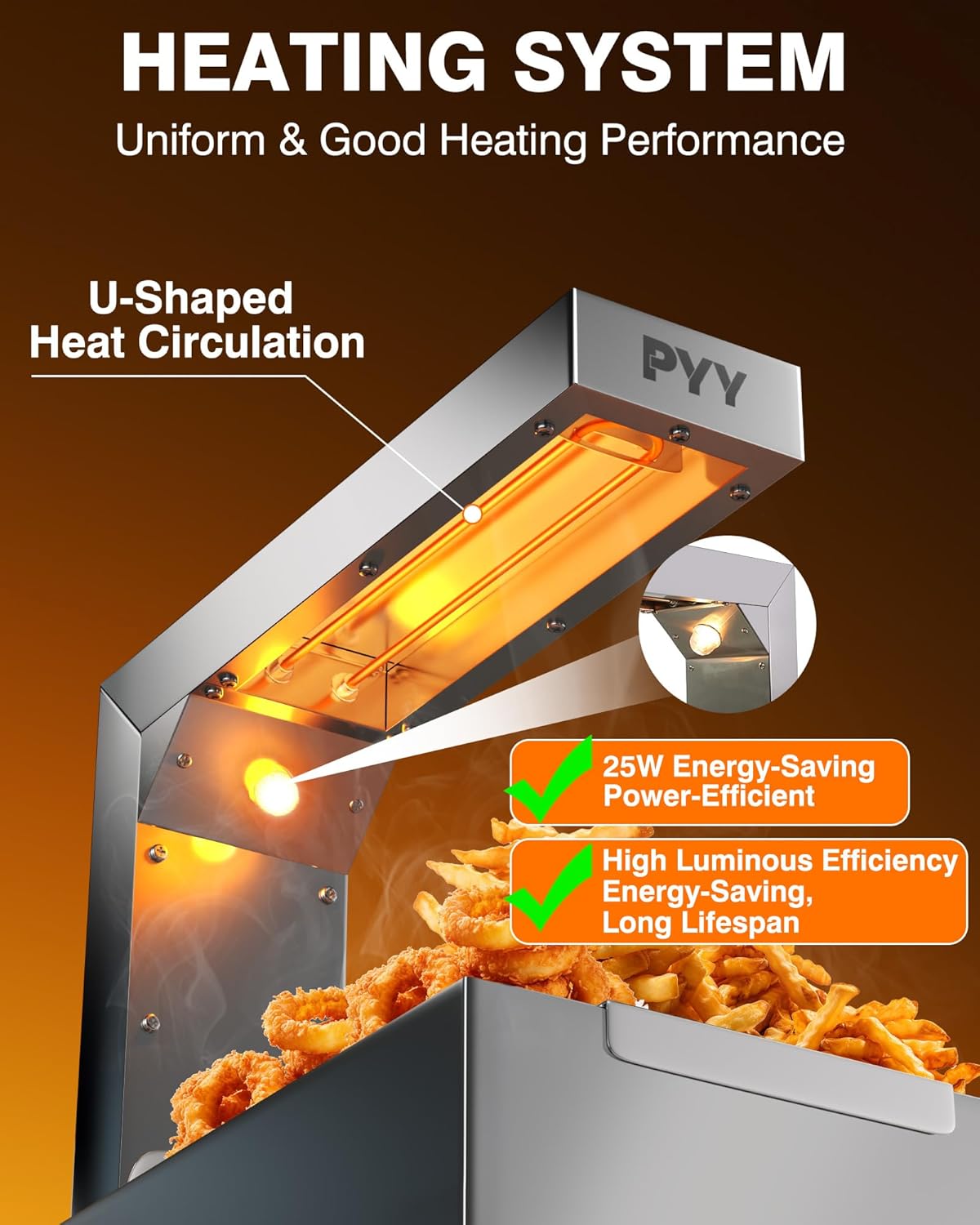 PYY French Fry Warmer - Commercial Food Heat Lamp 600W Food Warmer Light,Free-Standing Warming Dump Station Countertop Fries Food Warmer for Chips Churros Buffet Kitchen Restaurants