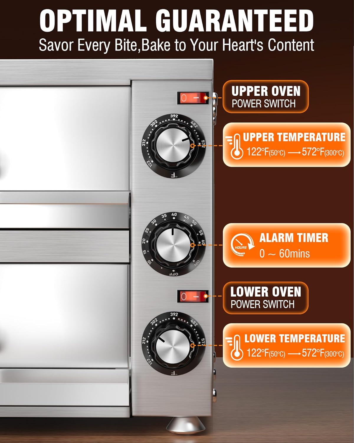 PYY Countertop Pizza Oven Electric Indoor Pizza Oven Commercial Stainless Steel 2-Layers Pizza Cooker with Timer for Home Restaurant