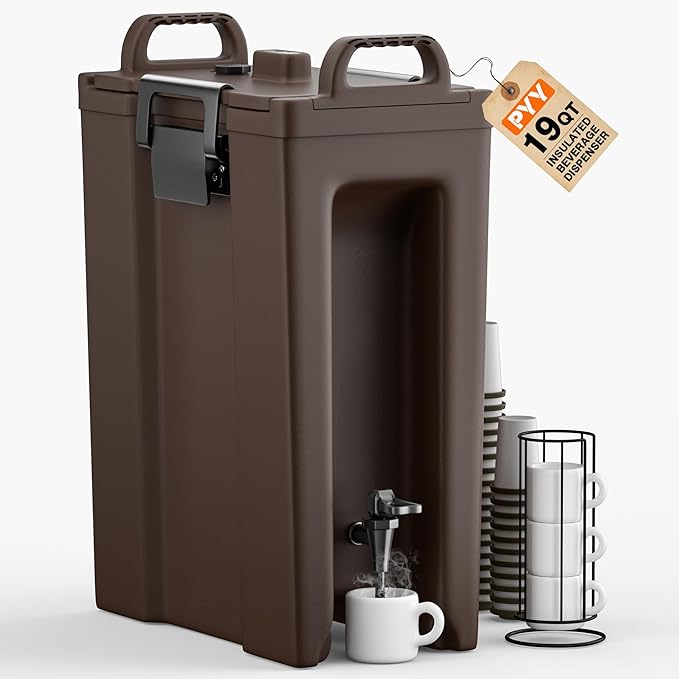 PYY Insulated Beverage Dispenser - Hot and Cold Drink Container with Handles, Thermal Drink Dispenser Cooler Server carrier For Commercial Catering Brown