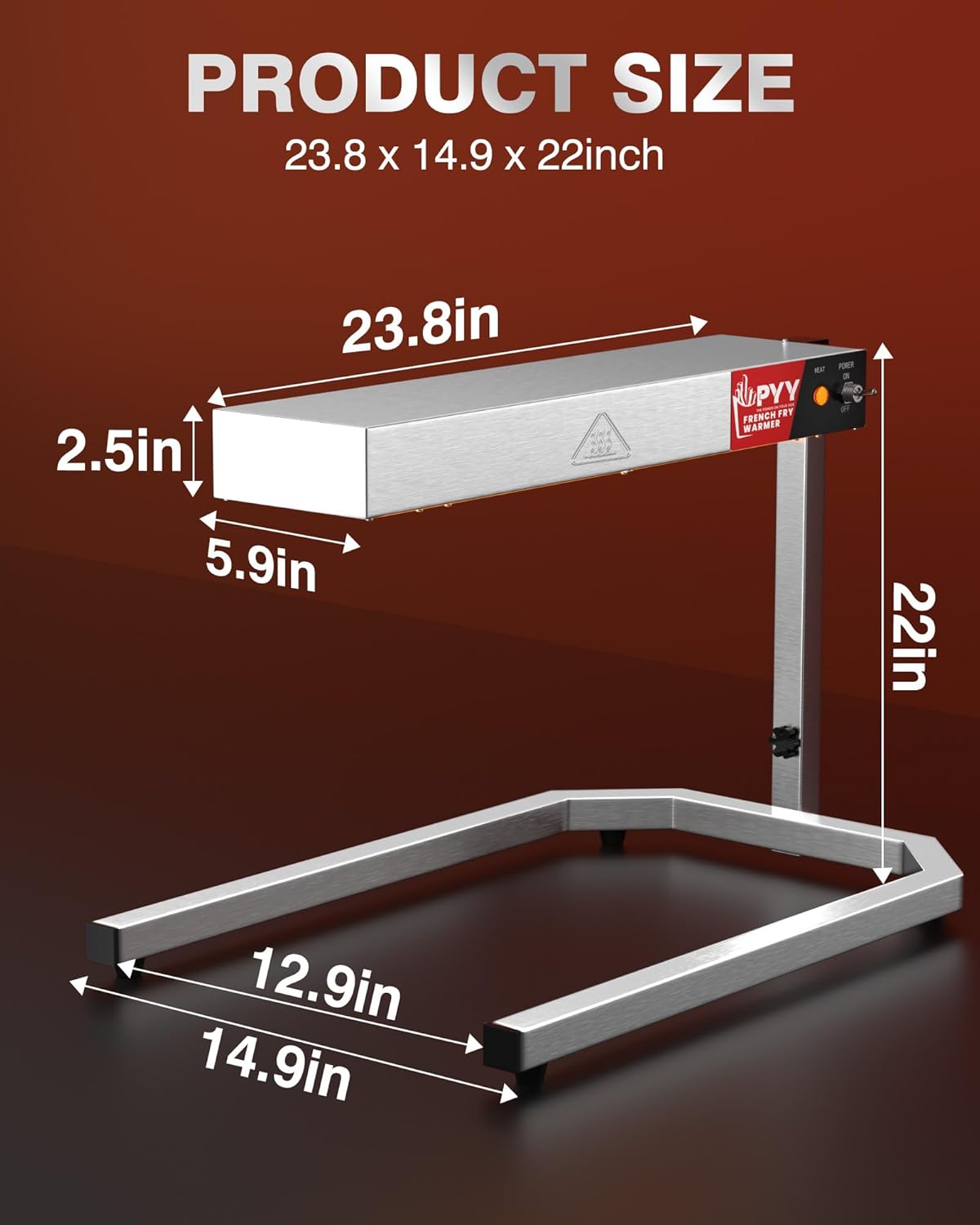 PYY Food Heat Lamp - Adjustable Height 500W French Fry Warmer with U Shape Base Stand, Stainless Steel Commercial Fry Warmer for French Fries Electric Heating Radiation, Silver