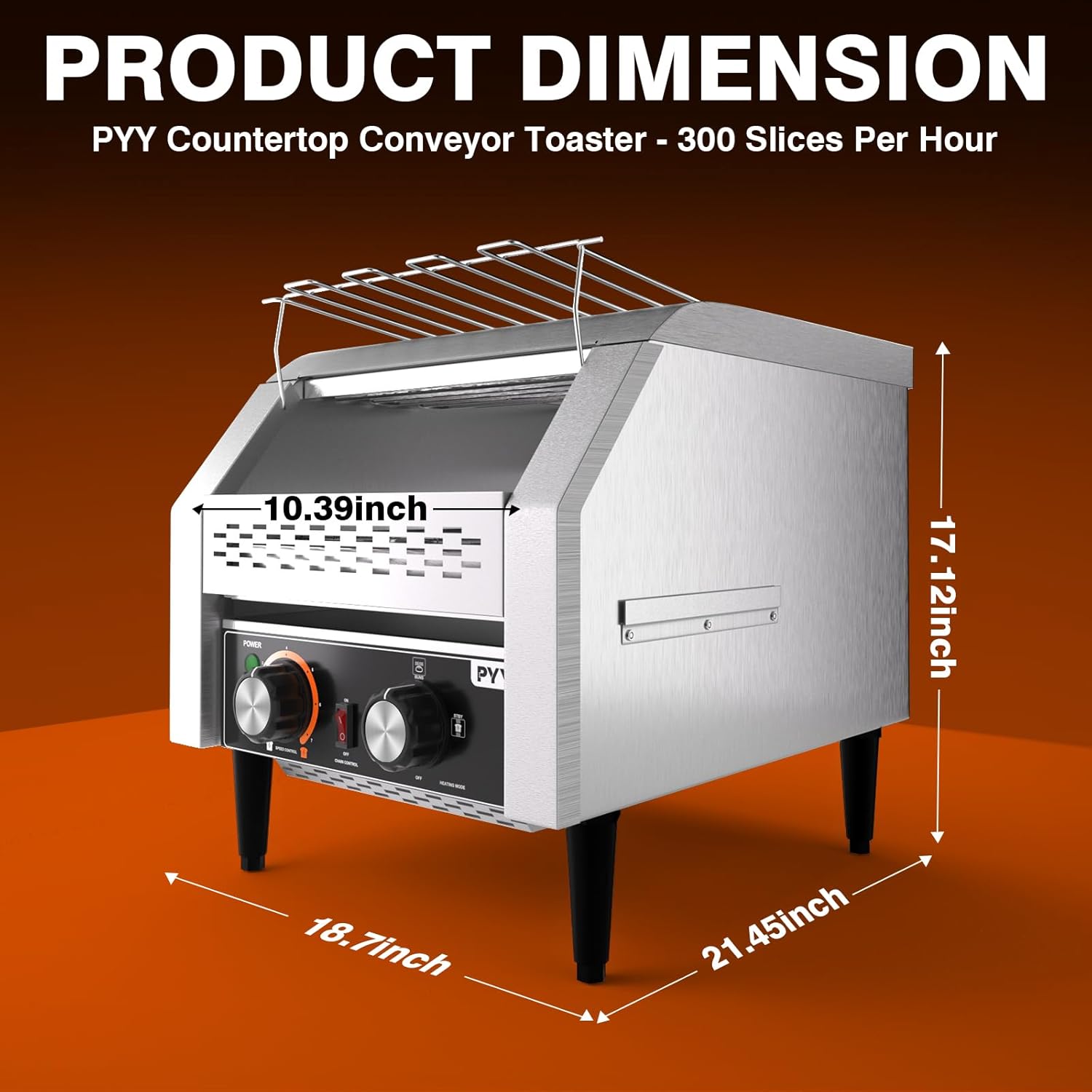 PYY Commercial Conveyor Toaster - 300 Slices/Hour Restaurant Conveyor Toaster for Bun Bagel Bread, Heavy Duty Stainless Steel 1900W, 110V