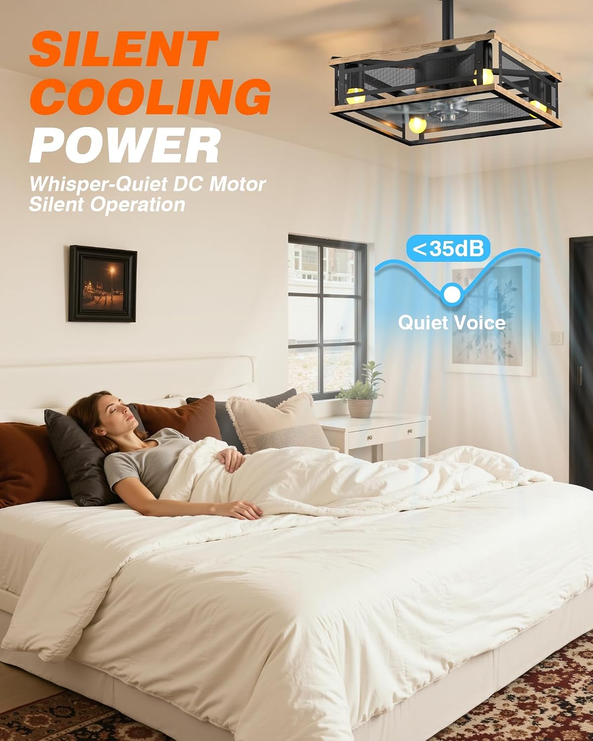 PYY Ceiling Fans with Lights - 16 Inch Farmhouse Caged Ceiling Fans with Lights and Remote Control, 6 Speeds,Timer, Dual Mount, Reversible, Low Profile Rustic Cage Ceiling Fan for Home