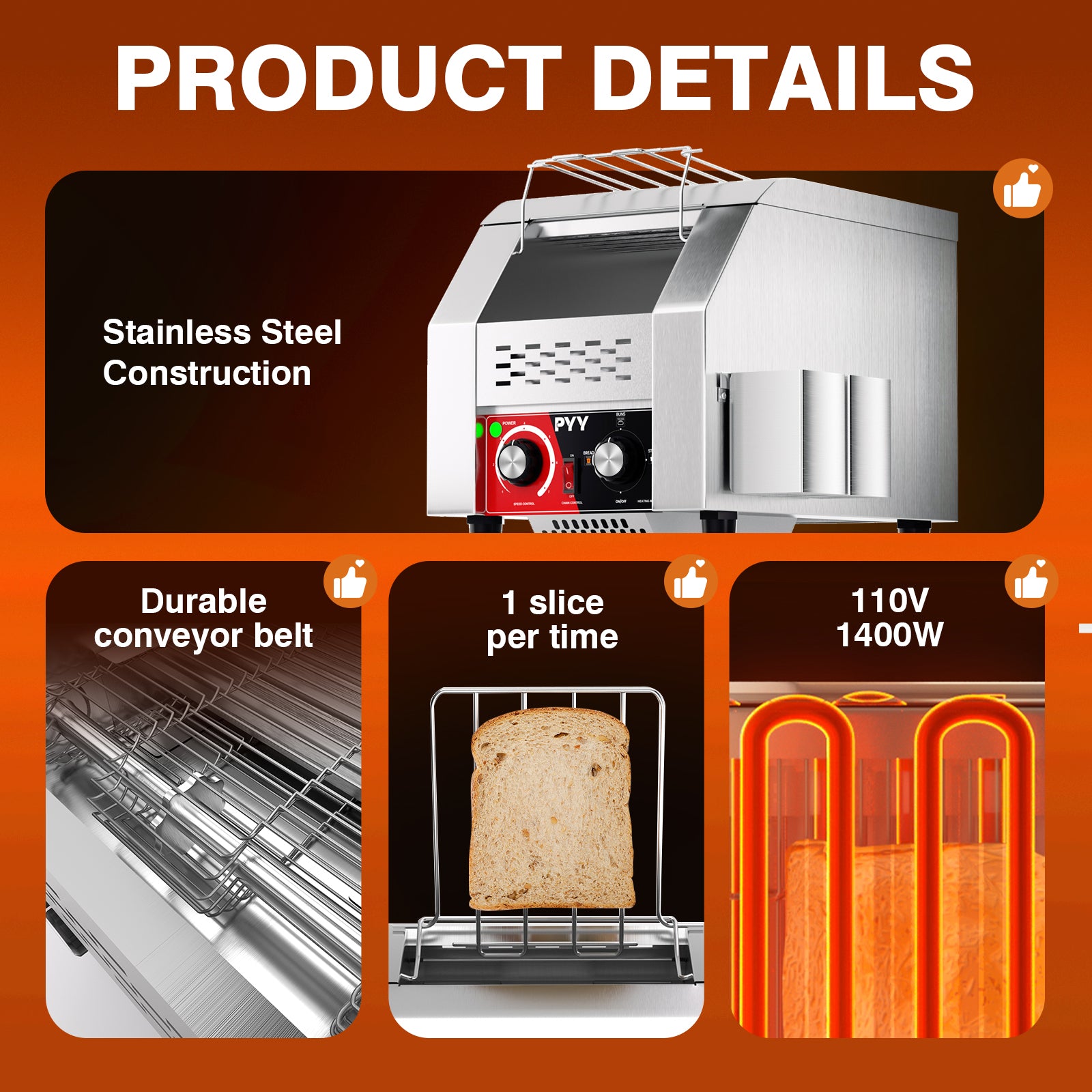 Commercial Toaster Conveyor 150slices/h Restaurant Toaster for Bun Bagel Bread Heavy Duty Stainless Steel Conveyor Toaster