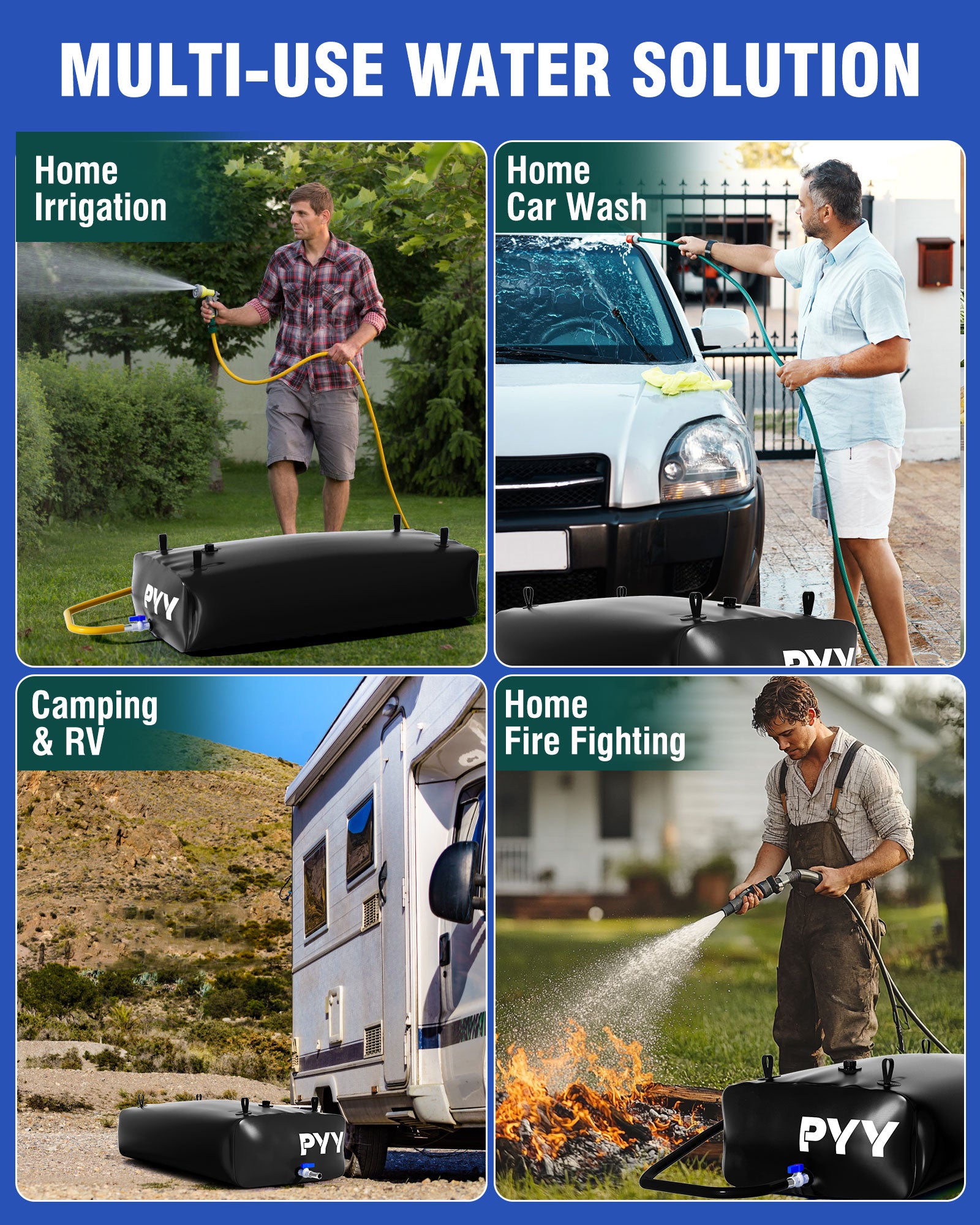 PYY Portable Water Bladder 87 Gallon for Truck Bed & Carrier Cart Water Bob Bathtub Emergency Water Bladder for Outdoor RV & Car Camping Water Storage Bladder with Spigots and Overflow Kit-Black 330L