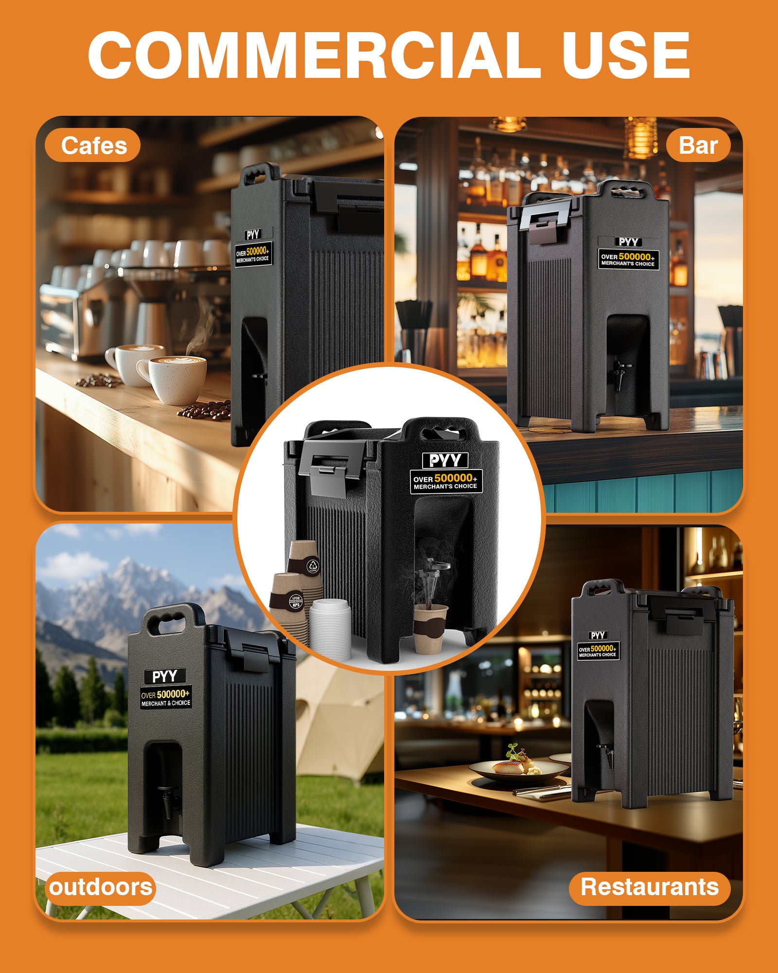 PYY Insulated Beverage Dispenser 2.5 Gallon,Hot and Cold Drink Container with Handles,Food-grade LLDPE Material,Thermal Drink Dispenser Cooler Server carrier For Commercial Catering and Gatherings