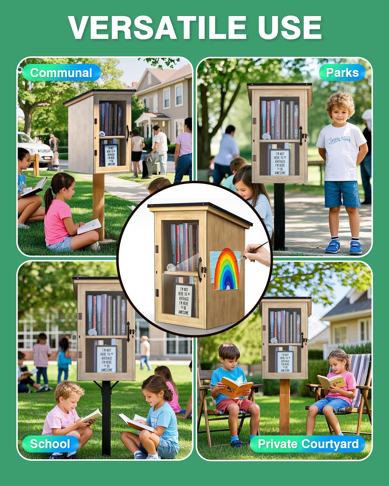 PYY Little Library Box Outdoor - Wooden Free Library Waterproof Roof Sided Acrylic Panels, 2 Layers, Outdoor Library Book Box For Community Book Sharing and Exchange, 15 * 11 * 21 Inch