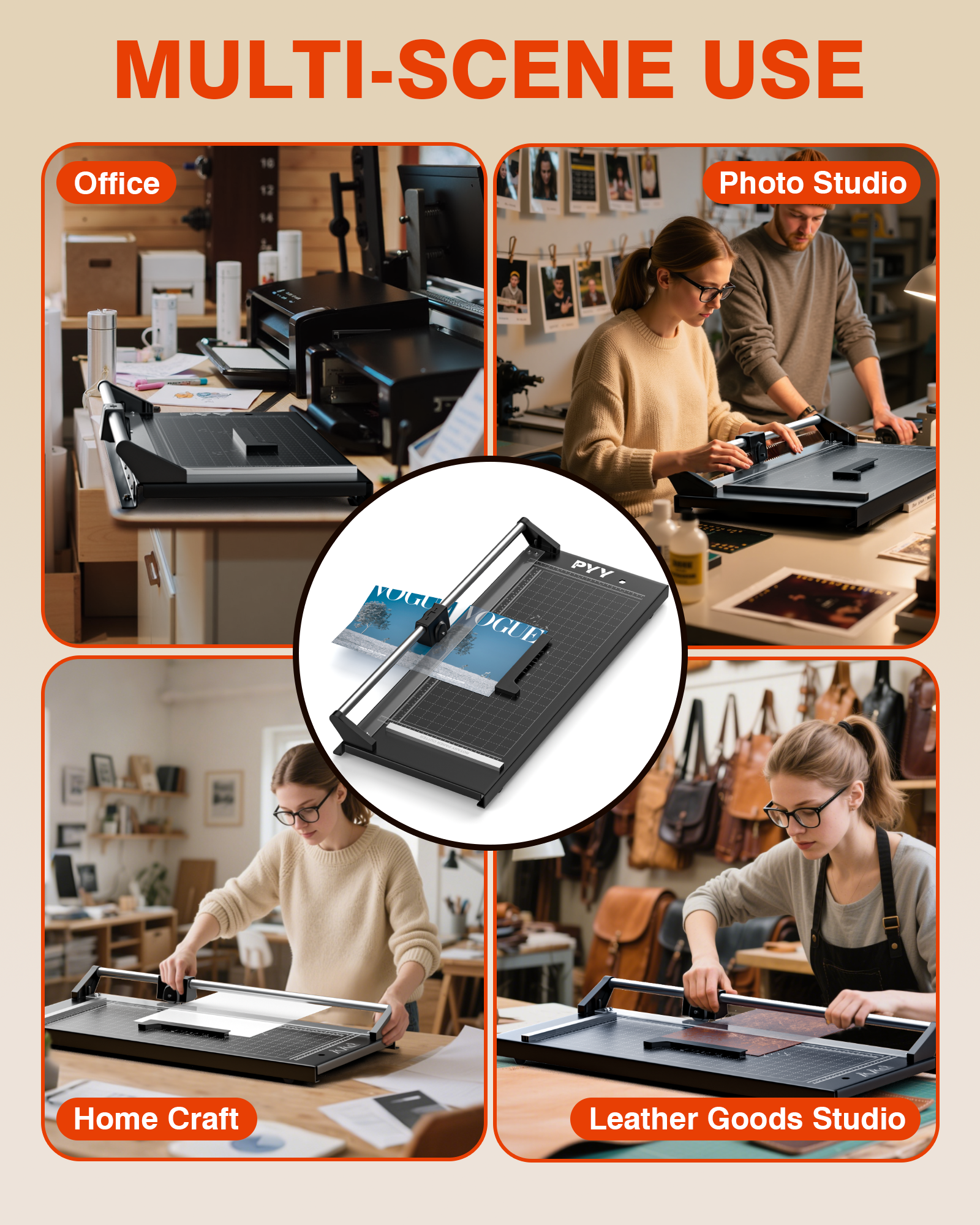 PYY Rotary Paper Cutter - Large Paper Cutter 24 Inch Cutting Length w/Measurement Grid Heavy Duty Self-Sharpening Blade Precision Trimmer for Poster Cardstock Cutting, Photo Trimming, Studio, Office