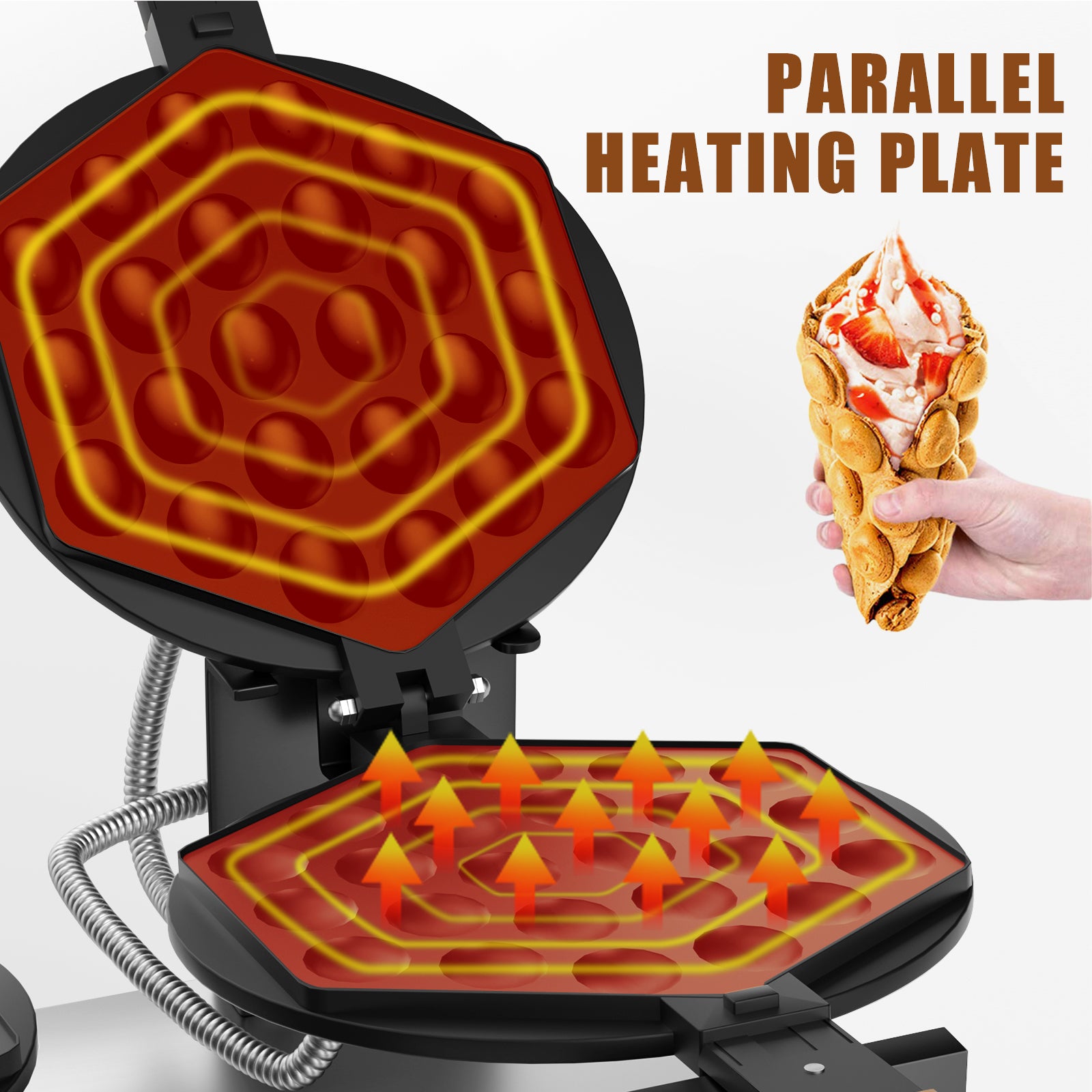 PYY Bubble Waffle Maker - Easy Clean，Double 180° Rotate, Non-stick, 1500W, 110V, 50-250℃, Commercial & Home Use, Stainless Steel