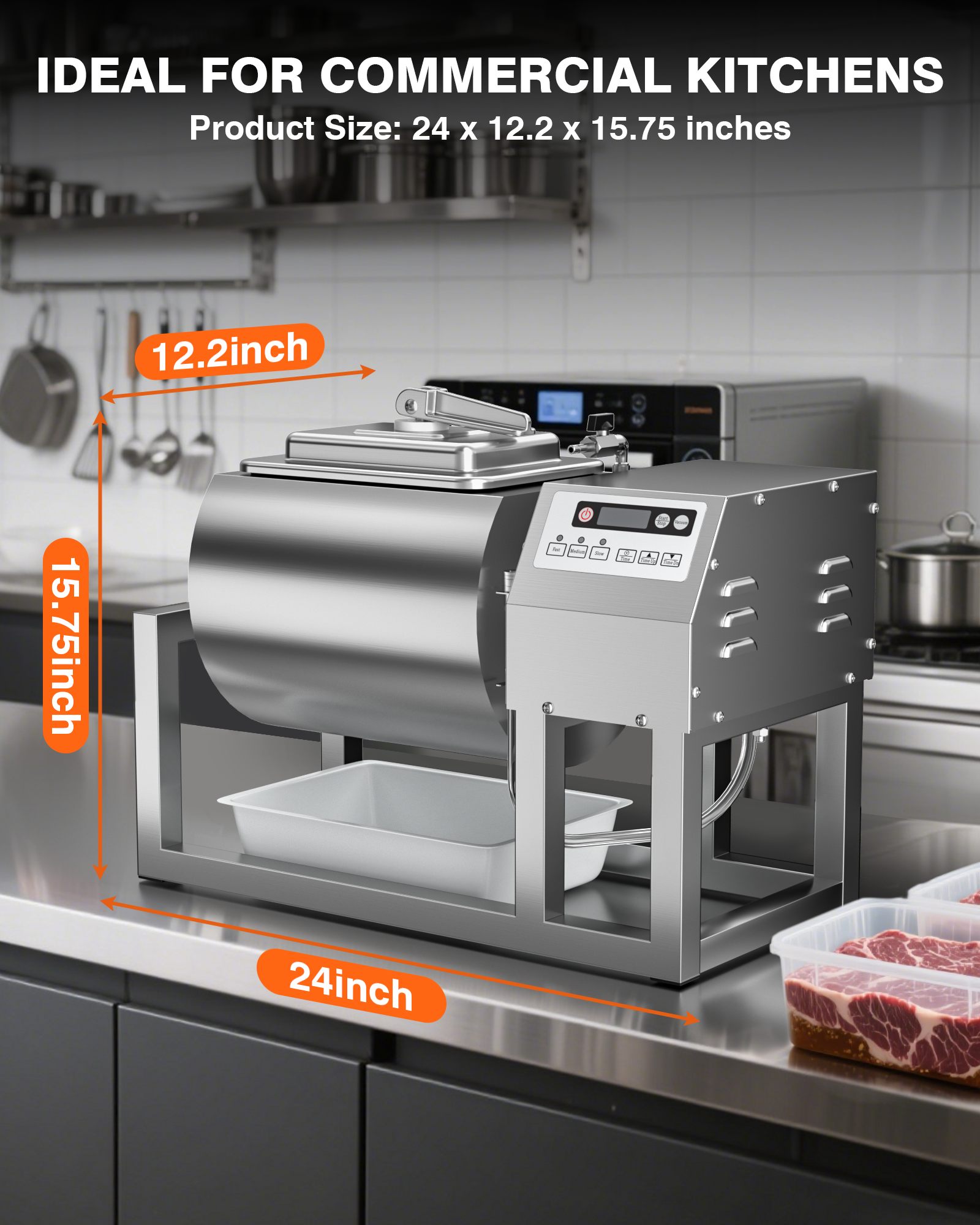 Vacuum Tumbler Marinator - 18L Commercial Meat Tumbler Marinator w/Pressure Gauge, 30 Minute Fast Marinating, Upgraded 80W Copper Motor, 3-Speed, Stainless Steel Meat Tumbler for Catering Kitchen