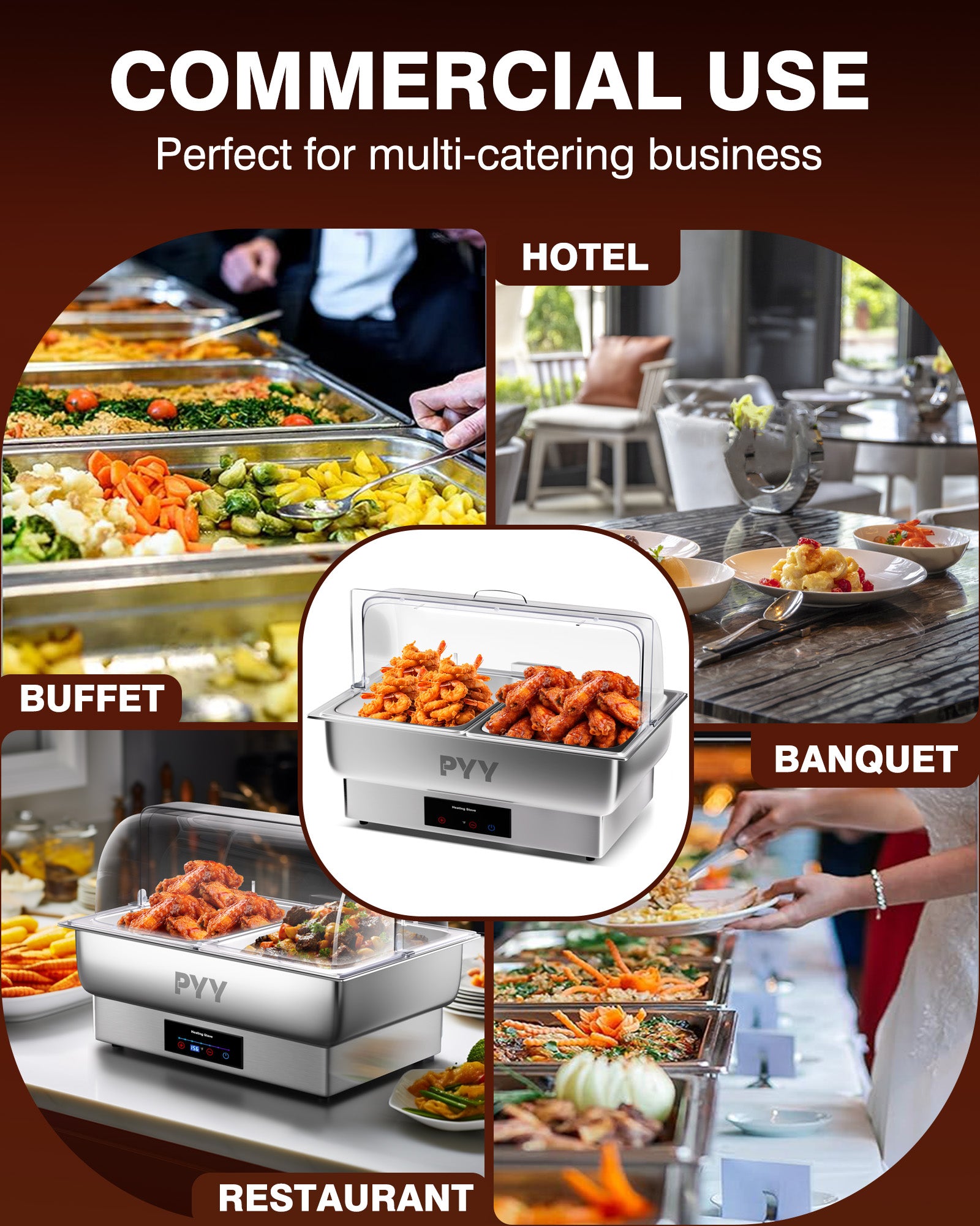 PYY Electric Chafing Dish, Roll Top Chafing Dish Buffet Set,Chaffing Server Set Chafer for Catering,Buffets