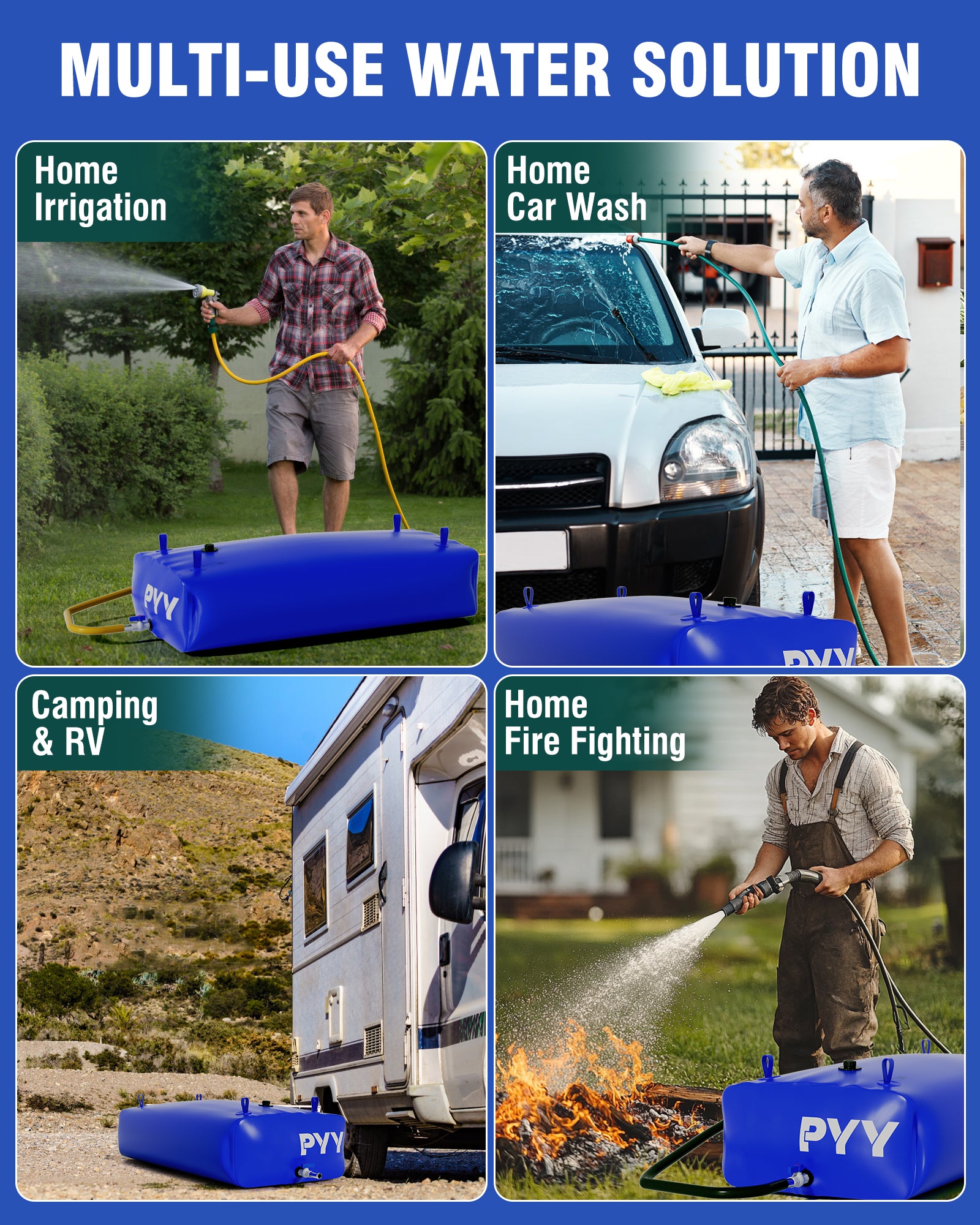 PYY Portable Water Bladder 143 Gallon for Truck Bed,Carrier Cart, Large Water Bob Bathtub Emergency Water Bladder for Outdoor RV & Car Camping,Water Storage Bladder with Spigot,Overflow Kit-Blue 540L