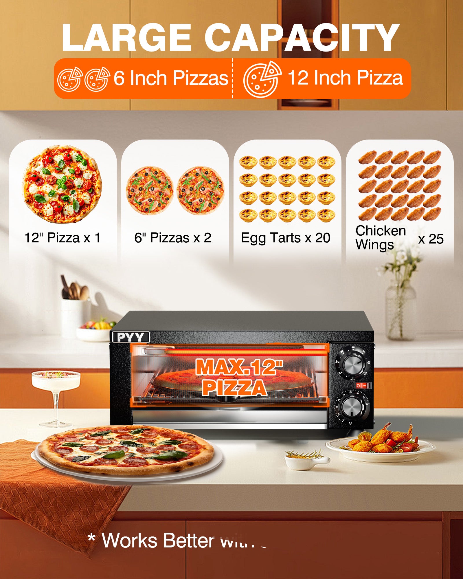 PYY Indoor Electric Pizza Oven - Countertop Pizza Maker Machine Commercial With Crumb Tray for Home 12in