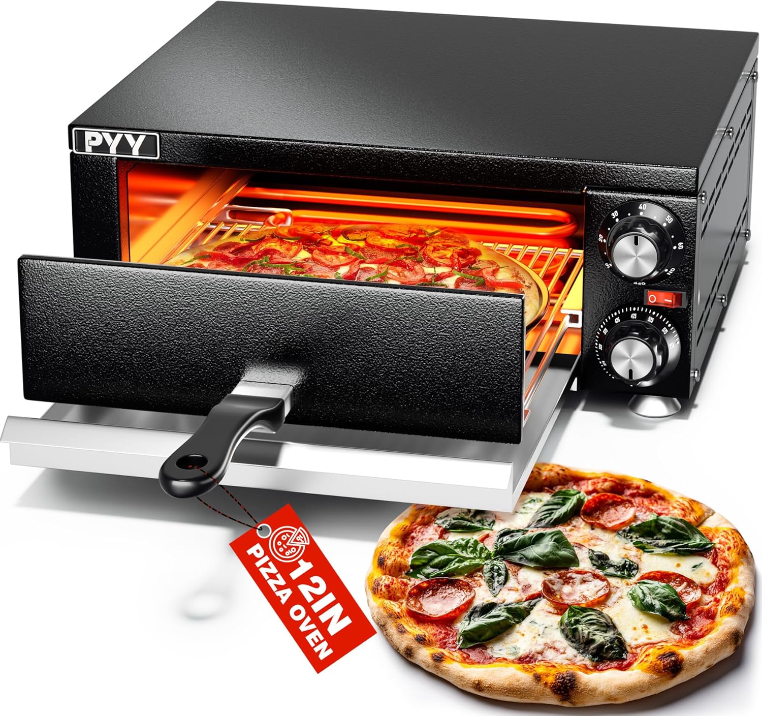PYY Indoor Electric Pizza Oven - Countertop Pizza Maker Machine Commercial With Crumb Tray for Home 12in