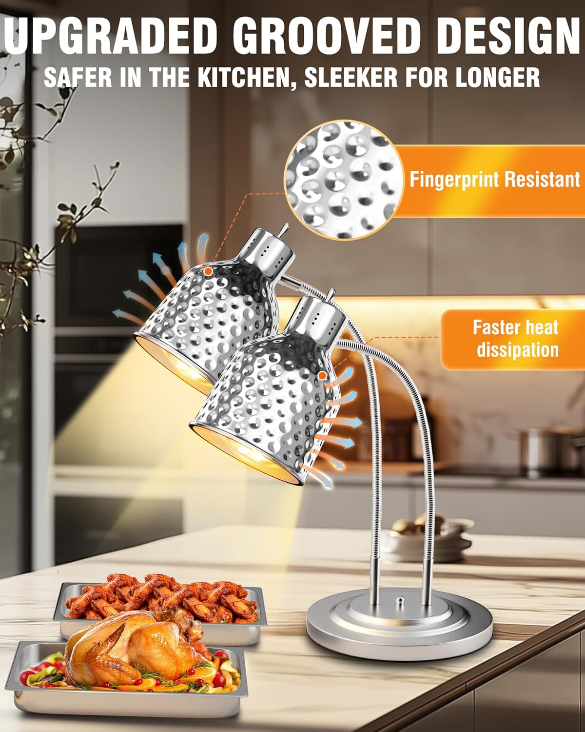 Commercial Food Warmer - 2-Head Electric Heating Lamp ETL Listed 500W Stainless Steel Food Warmer Lamp Catering Food Warming Lamp for Catering Kitchen Food Service Restaurant Buffet Cafeteria