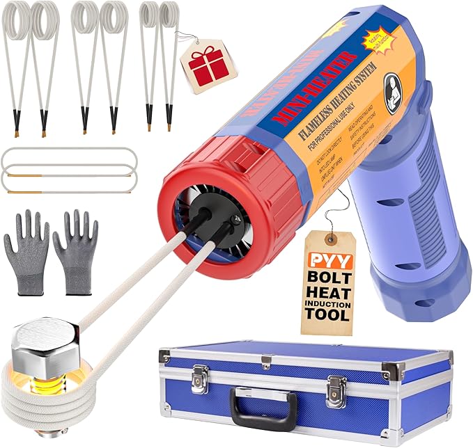 PYY Induction Heater Bolt Removal - Bolt Heat Induction Tool 1200W Magnetic Induction Heater for Removing Nuts, Bolts, Bearings, with Rotatable Handle, 8 Coils, Overheat Protection, Carrier Case