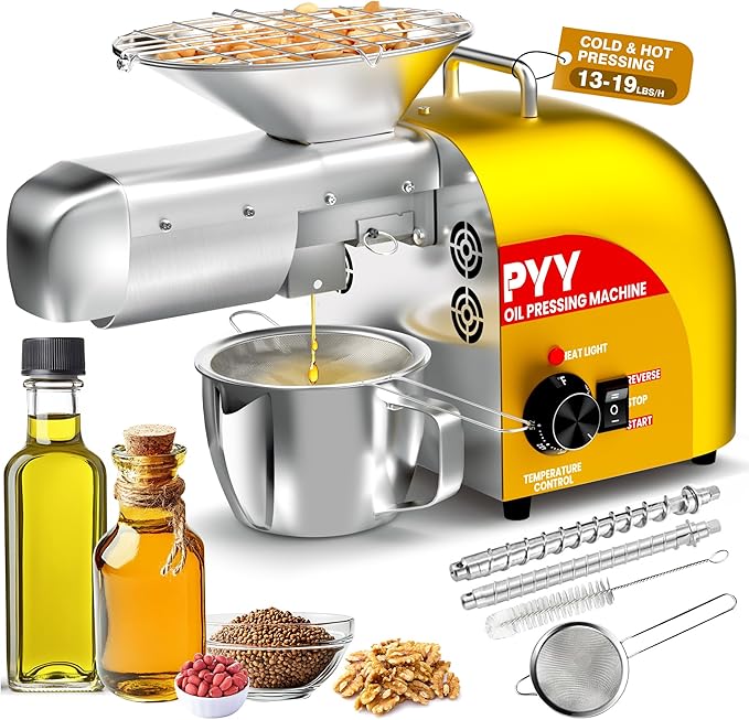 PYY Oil Press Machine - Upgrade 1800W Cold & Hot Press Automatic Electric Oil Maker Extractor for Home, Seeds Nuts Oil Expeller Press Mill, Stainless Steel Household for Peanut Flaxseed Olive Kernel