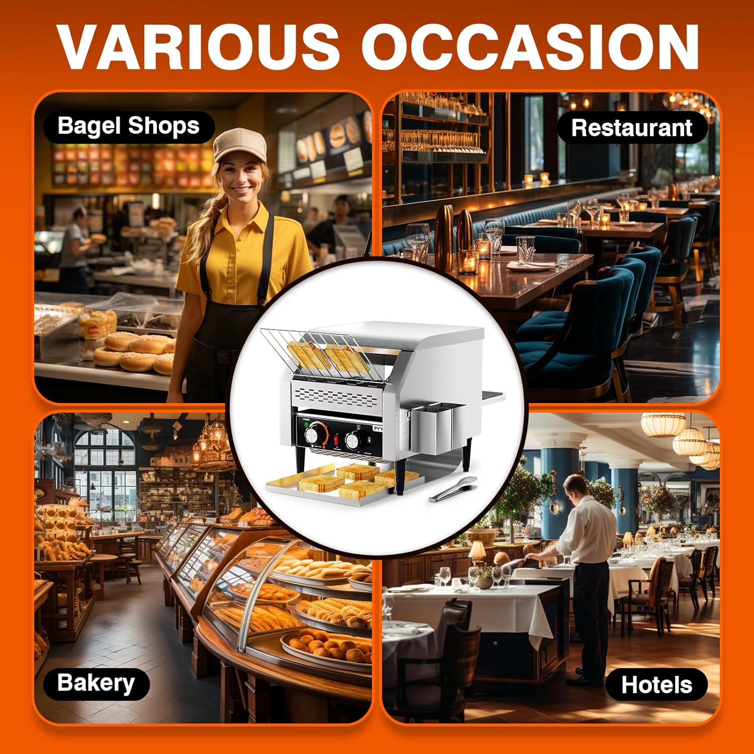 PYY Commercial Conveyor Toaster - 300 Slices/Hour Restaurant Conveyor Toaster for Bun Bagel Bread, Heavy Duty Stainless Steel 1900W, 110V