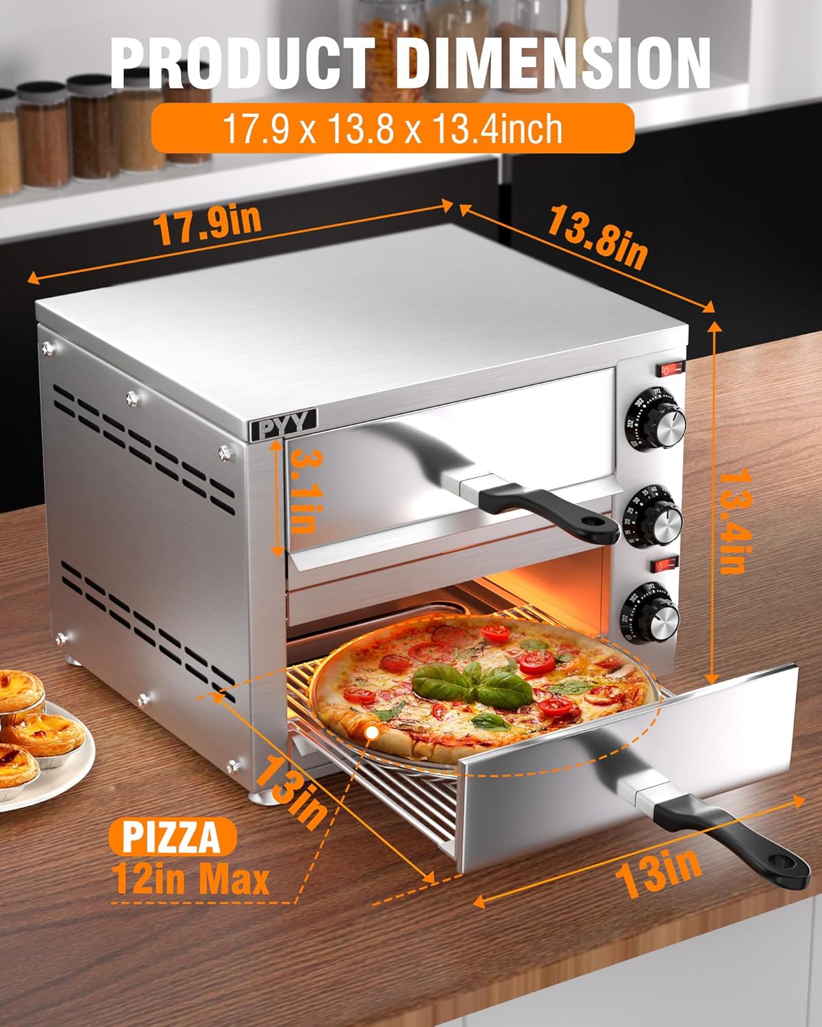 PYY Countertop Pizza Oven Electric Indoor Pizza Oven Commercial Stainless Steel 2-Layers Pizza Cooker with Timer for Home Restaurant