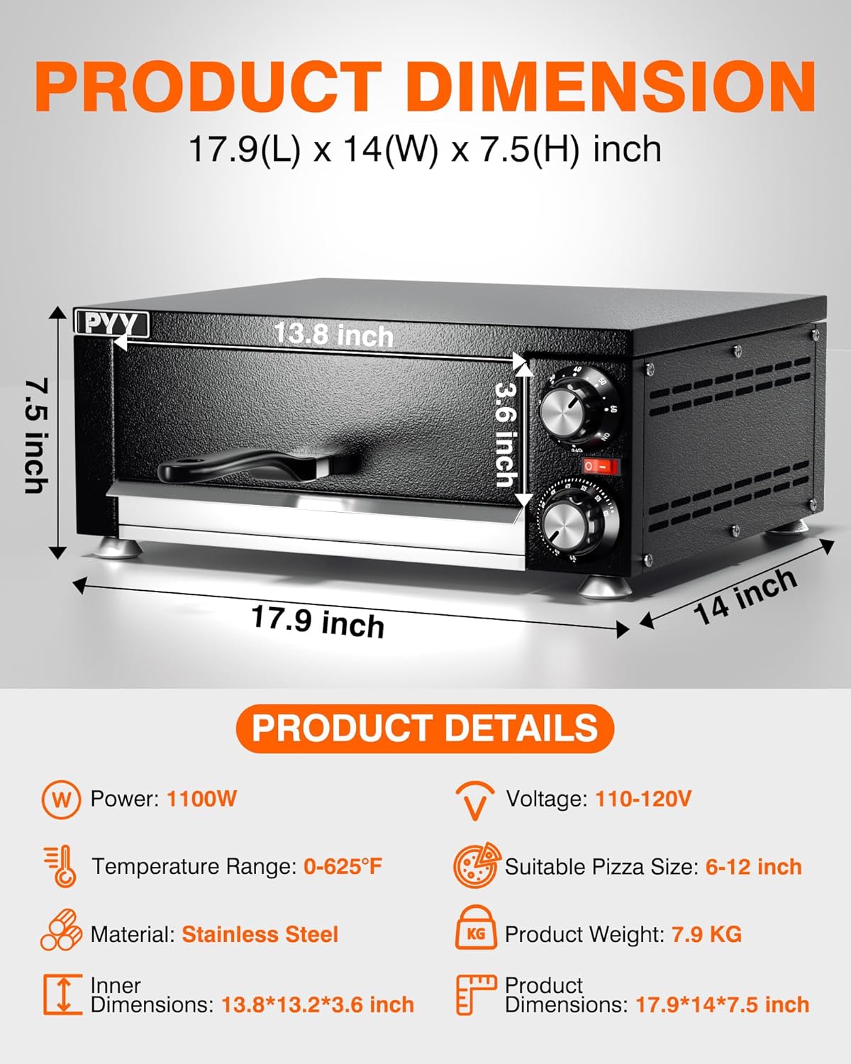 PYY Indoor Electric Pizza Oven - Countertop Pizza Maker Machine Commercial With Crumb Tray for Home 12in