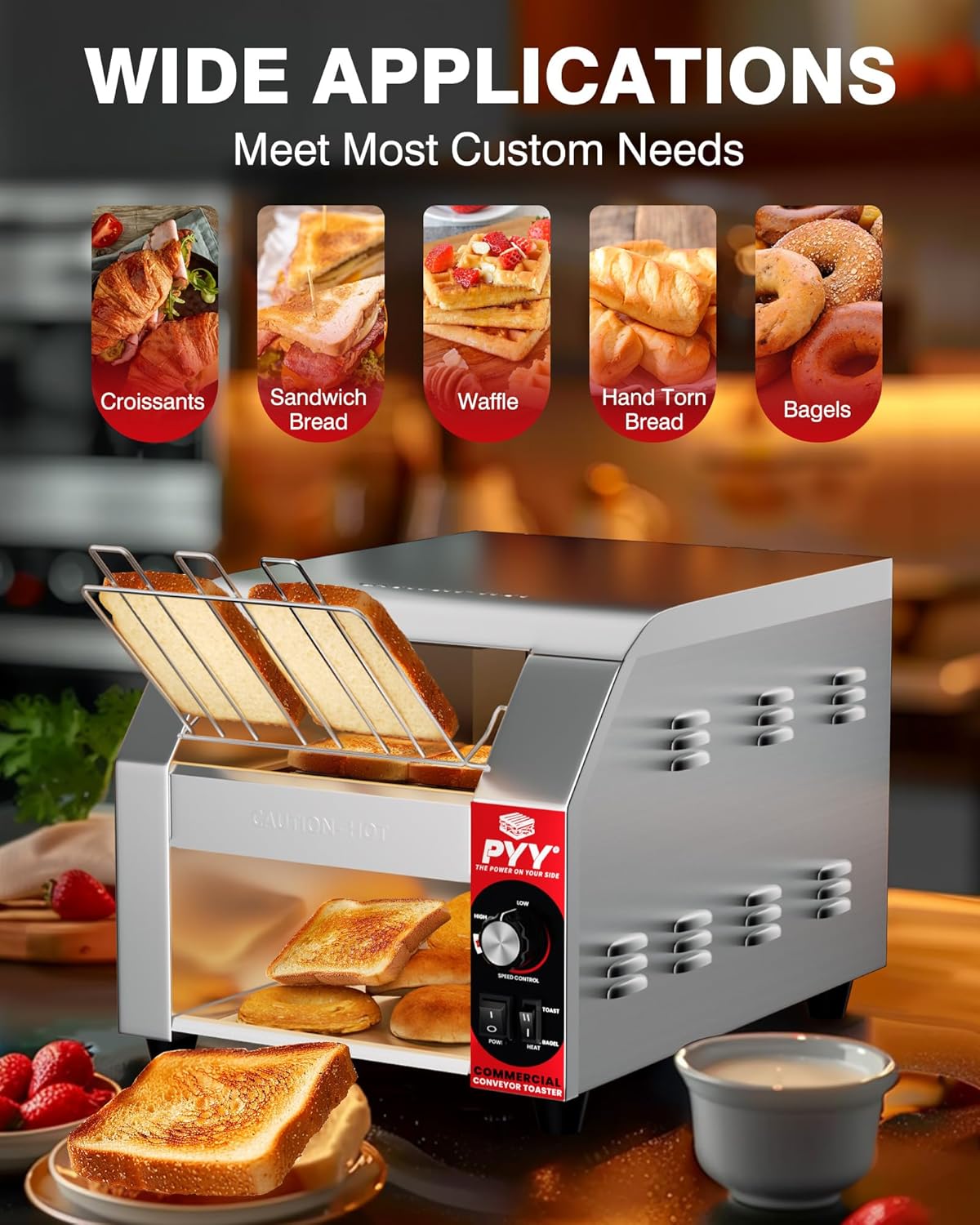 PYY Commercial Conveyor Toaster - 400 Slices/Hour 1800W Electric Industrial Belt Toasters Oven Heavy Duty, Stainless Steel Toaster for Bun Bagel Bread Waffle Restaurant Catering