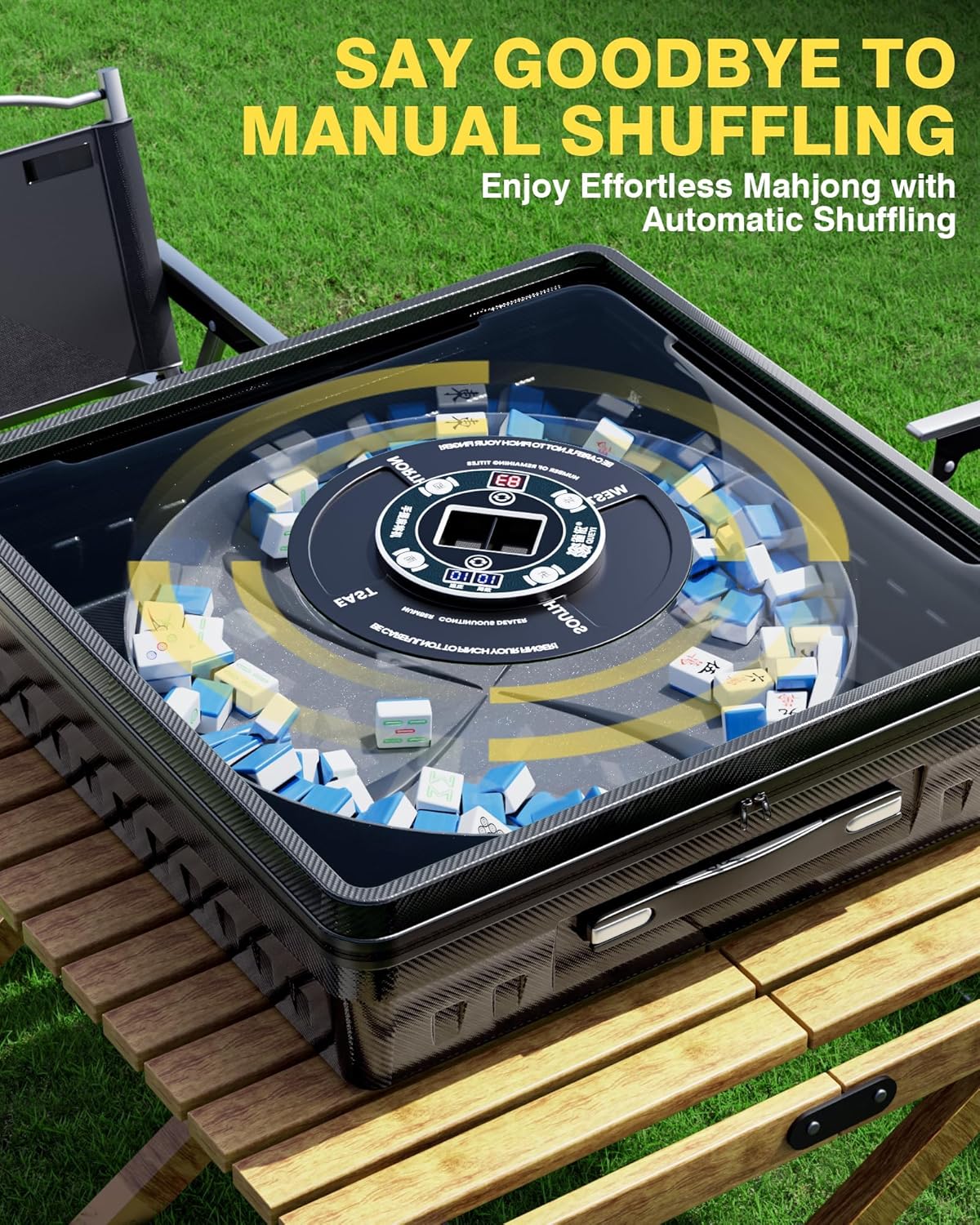 PYY Automatic Mahjong Table - Portable Electric Mahjong Table w/ 144 Magnetic Tiles, Suitable for Filipino & Chinese Style, Auto Shuffling Mah Jong Table for Outdoor and Indoor