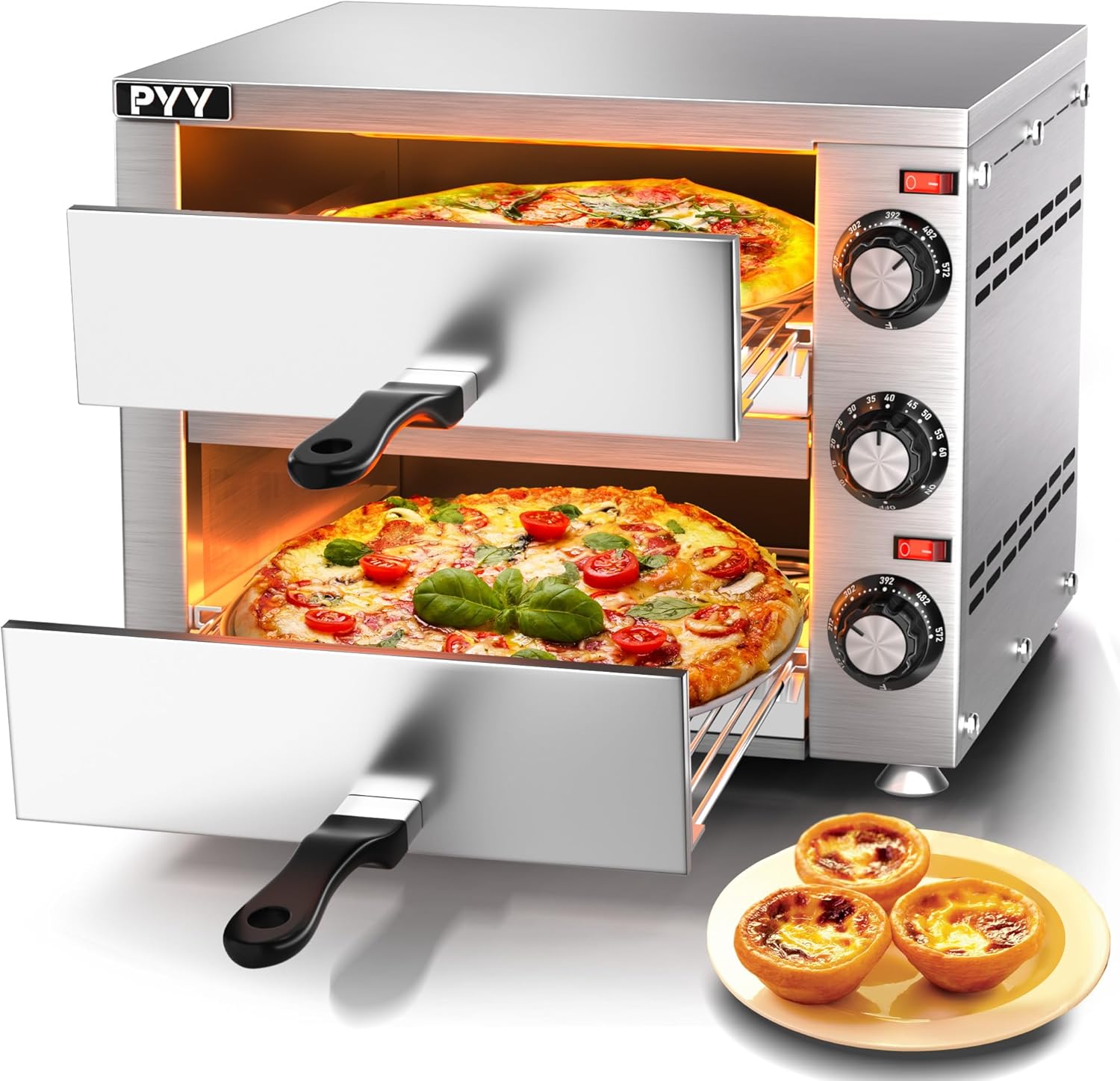 PYY Countertop Pizza Oven Electric Indoor Pizza Oven Commercial Stainless Steel 2-Layers Pizza Cooker with Timer for Home Restaurant