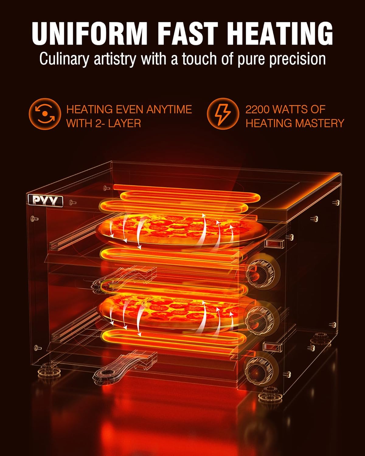 PYY Countertop Pizza Oven Electric Indoor Pizza Oven Commercial Stainless Steel 2-Layers Pizza Cooker with Timer for Home Restaurant