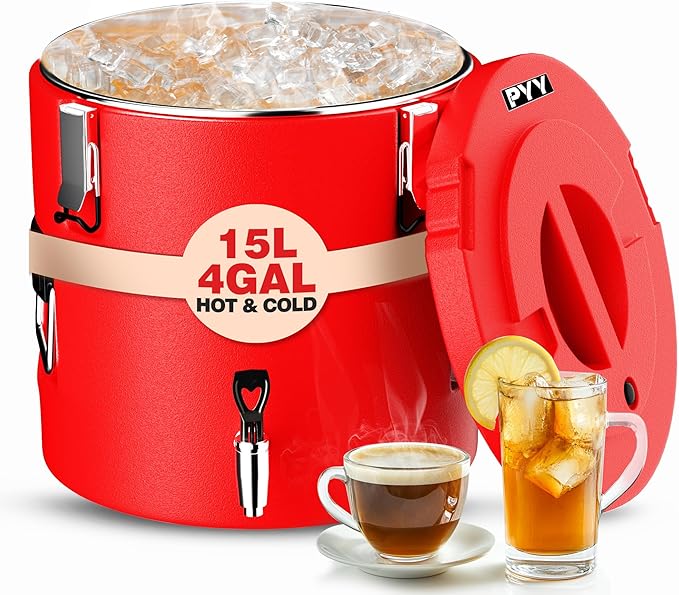 PYY Insulated Beverage Dispenser - Stainless Steel Hot and Cold Drink Water Coffee Carrier with Spigot Handle, Commercial Thermal Container for Chocolate Iced Juice Tea Milk Restaurant Party