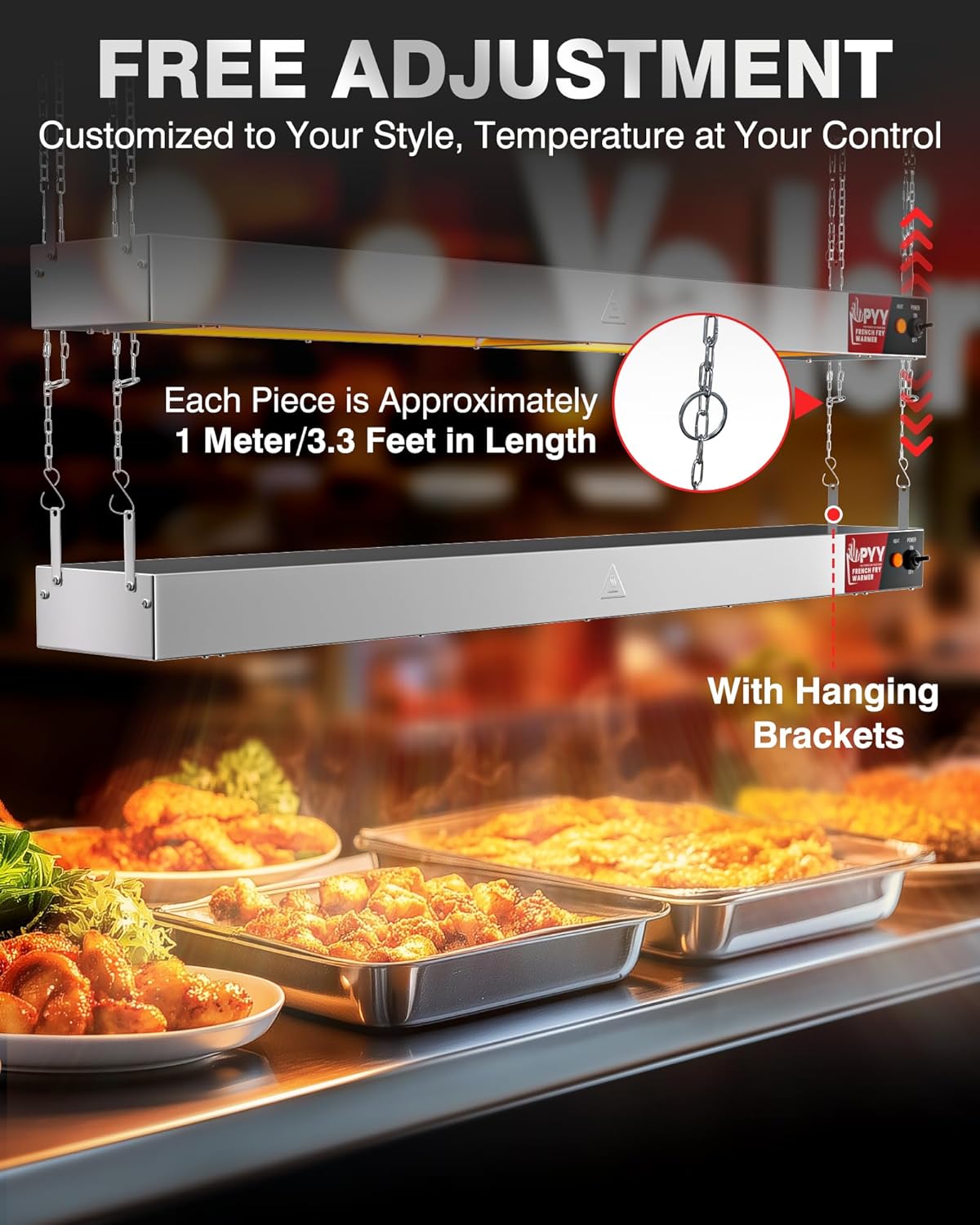 PYY Food Heat Lamp Strip - Commercial Food Heating Warmer, 500W Hanging Stainless Steel Electric Strip Heater, Food Service Restaurant