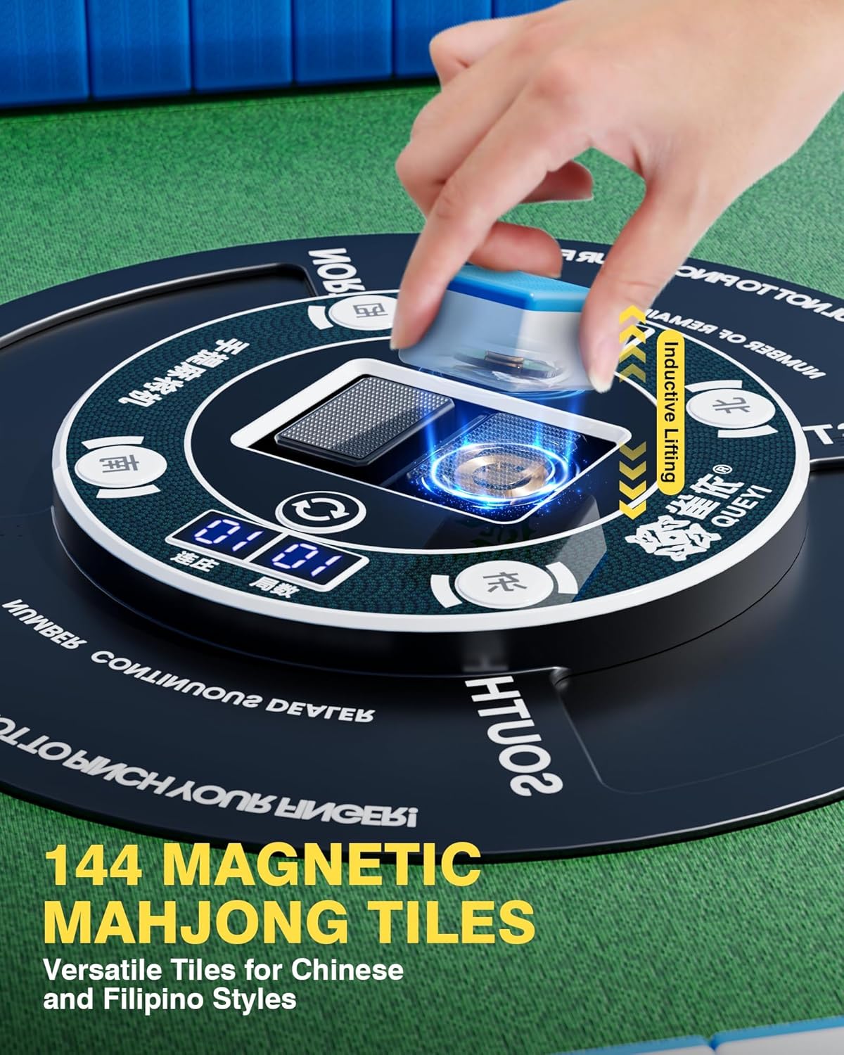 PYY Automatic Mahjong Table - Portable Electric Mahjong Table w/ 144 Magnetic Tiles, Suitable for Filipino & Chinese Style, Auto Shuffling Mah Jong Table for Outdoor and Indoor