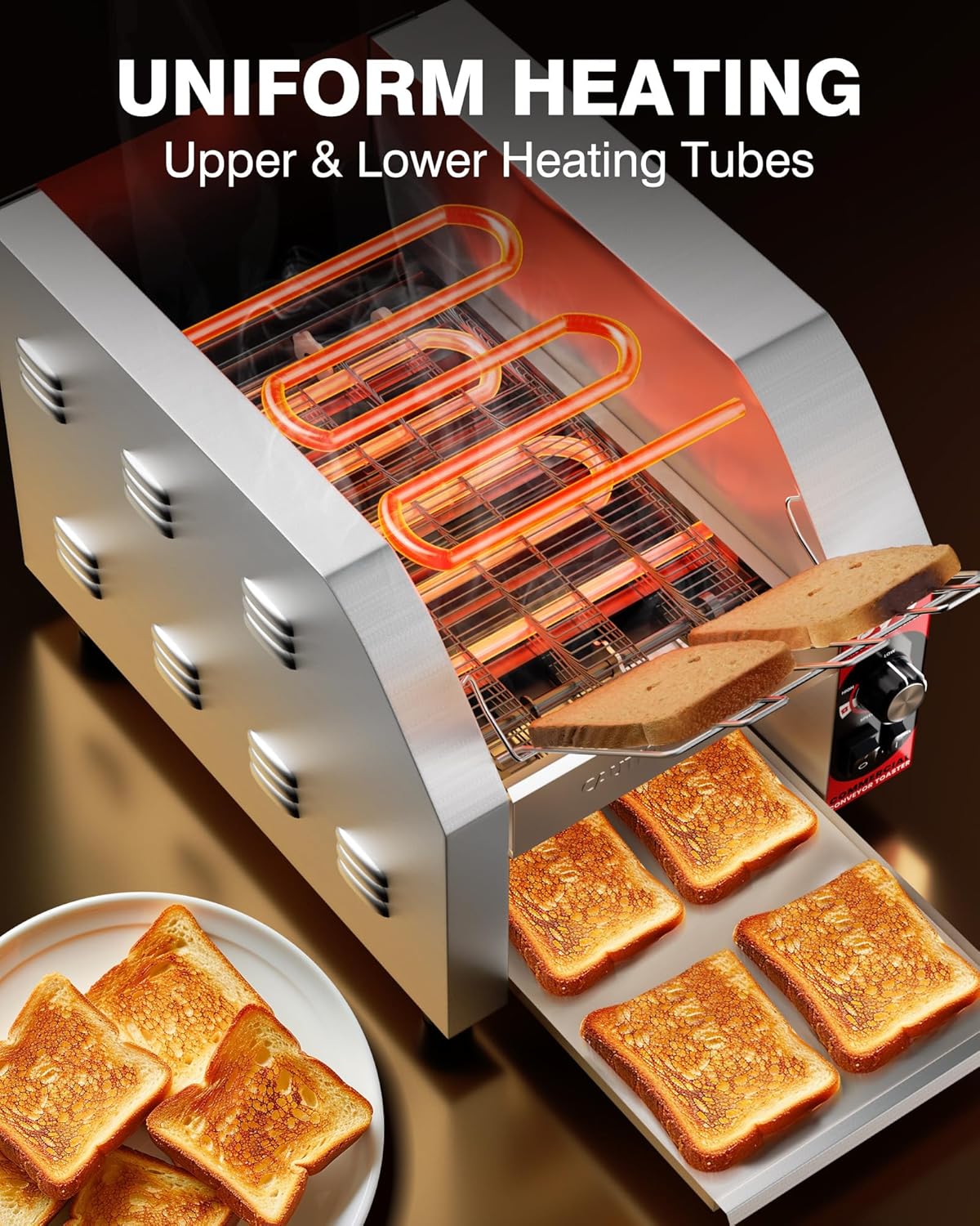 PYY Commercial Conveyor Toaster - 400 Slices/Hour 1800W Electric Industrial Belt Toasters Oven Heavy Duty, Stainless Steel Toaster for Bun Bagel Bread Waffle Restaurant Catering