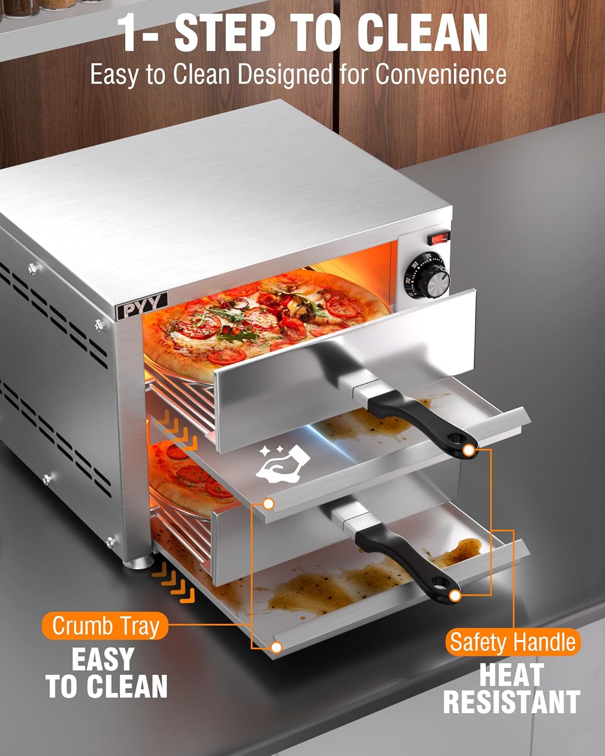 PYY Countertop Pizza Oven Electric Indoor Pizza Oven Commercial Stainless Steel 2-Layers Pizza Cooker with Timer for Home Restaurant