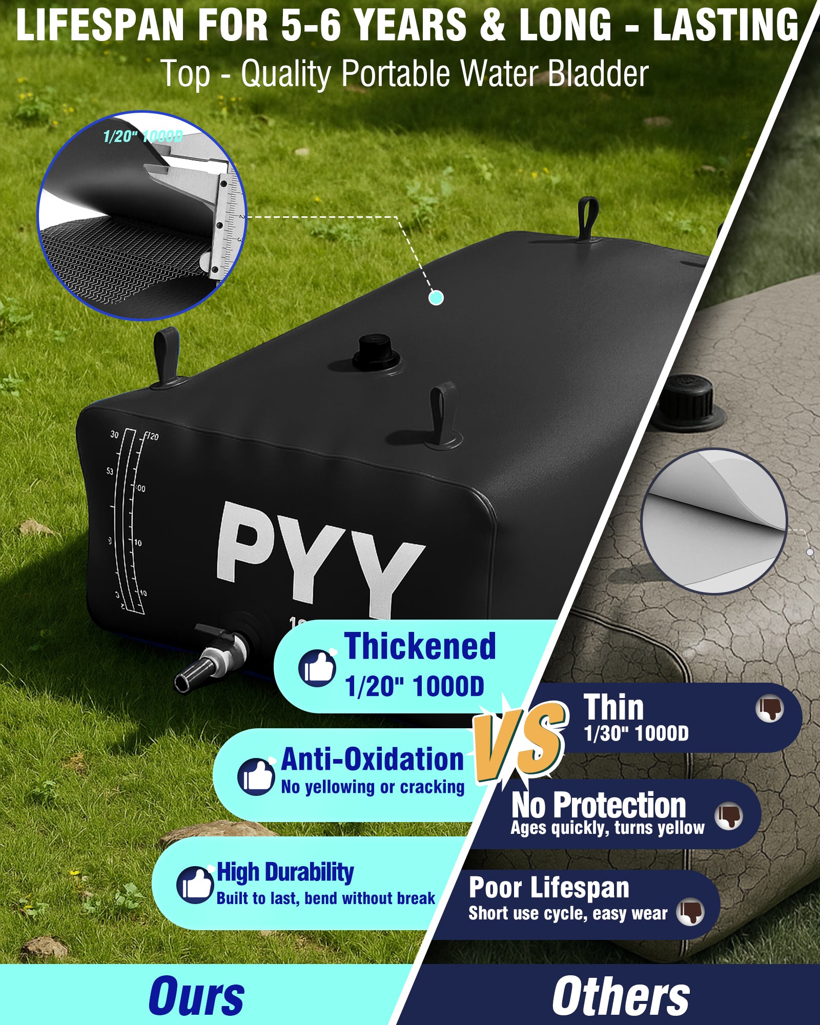 PYY Portable 105 Gallon Water Bladder - Truck Bed,Carrier Cart Large Water Bob Bathtub Emergency Water Bladders for Outdoor RV & Car Camping,Water Bladder Tank with Spigot,Overflow Kit-Black 400L