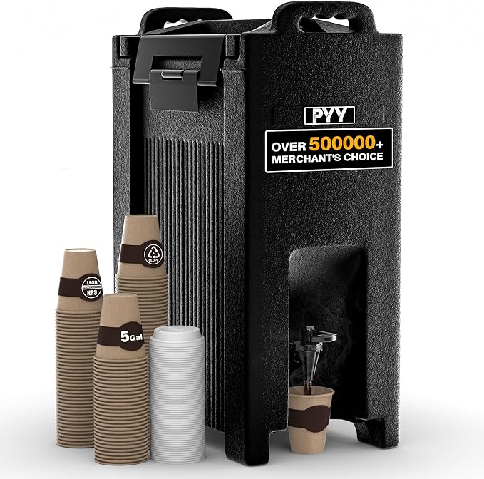 PYY Insulated Beverage Dispenser 5 Gallon, Hot and Cold Drink Water Coffee Carrier with Spigot Handle and Stand, Commercial Thermal Container for Chocolate Cocoa Iced Juice Tea Milk Restaurant Party