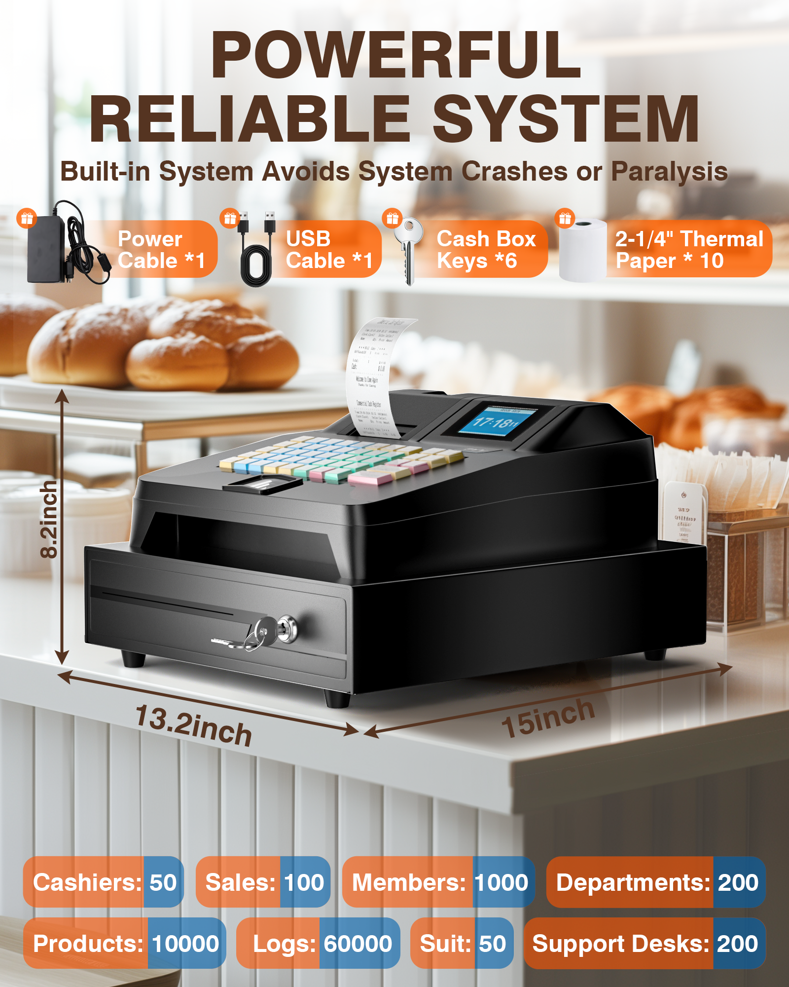 PYY Cash Register for Small Businesses - Electronic Commercial Caja Registradora para Negocio with Lock Cash Drawer Box, 8 Digital Dual Display, 48 Keys, Restaurant Supermarket Pos Retail System