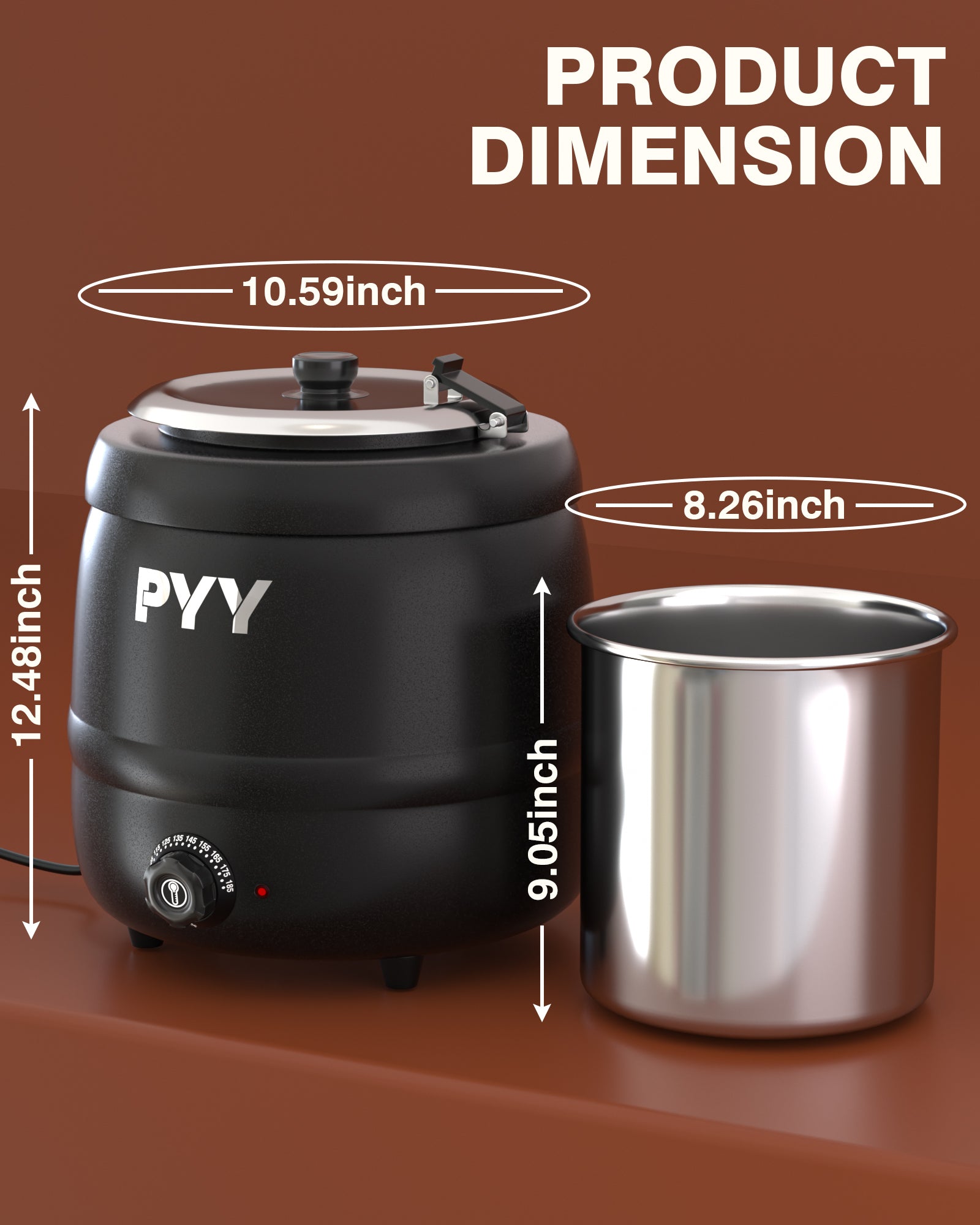 PYY Commercial Soup Kettle - Soup Warmers with Lid, Countertop Electric Soup Pot,Detachable Stainless Steel Insert Pot for Parties Restaurant Buffet Big Family, Black
