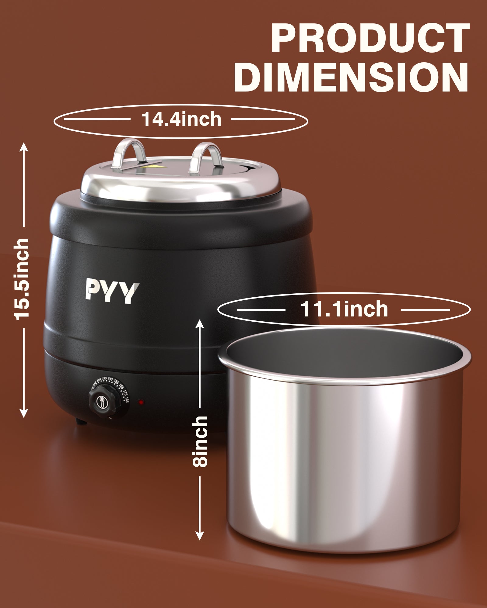PYY Commercial Soup Kettle - Soup Warmers with Lid, Countertop Electric Soup Pot,Detachable Stainless Steel Insert Pot for Parties Restaurant Buffet Big Family, Black