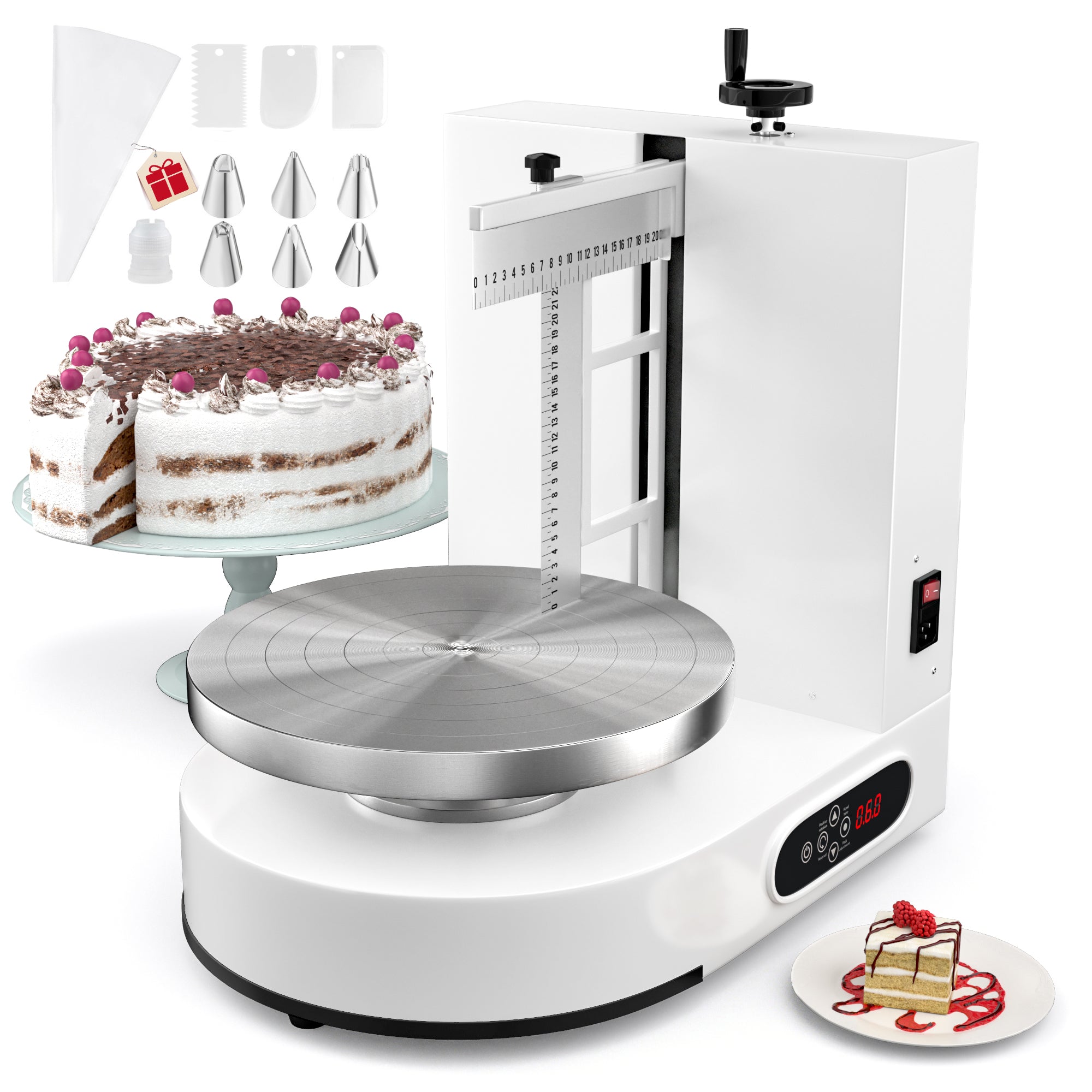 PYY Cake Decorating Machine - Automatic Cake Cream Spreading Machine for 4-12 Inch Cake Icing Machine 60-320 RPM with Graduated Scrapers Electric Cake Turntable for Decorating Cake Frosting Machine